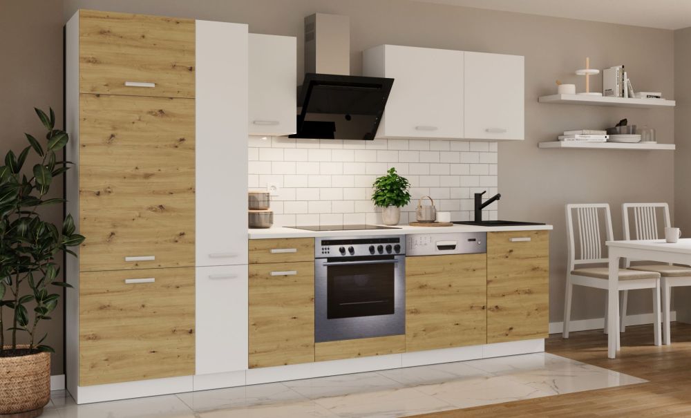 Virtuves komplekts ar darba virsmu, 300 cm virtuve Toni artisan ozols