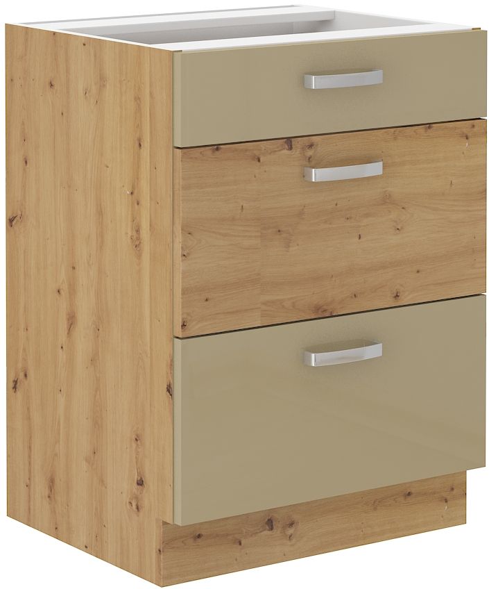Apakšējais skapis 60 cm ar atvilktnēm Artisan kapučīno spīdīgā krāsā 60 D 3S BB