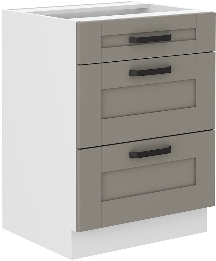Luna balts/māla pelēks 60 D 3S BB pamatskapis ar 60 cm atvilktnēm