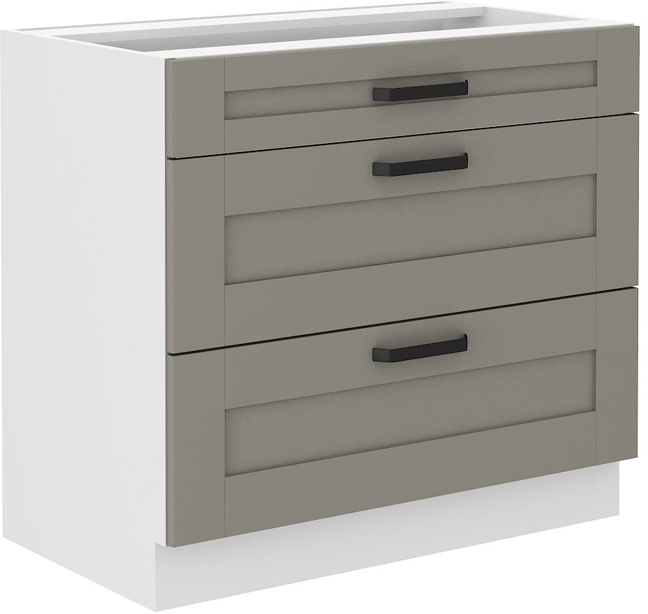 Luna balts/māla pelēks 80 D 3S BB grīdas skapītis ar 80 cm atvilktnēm