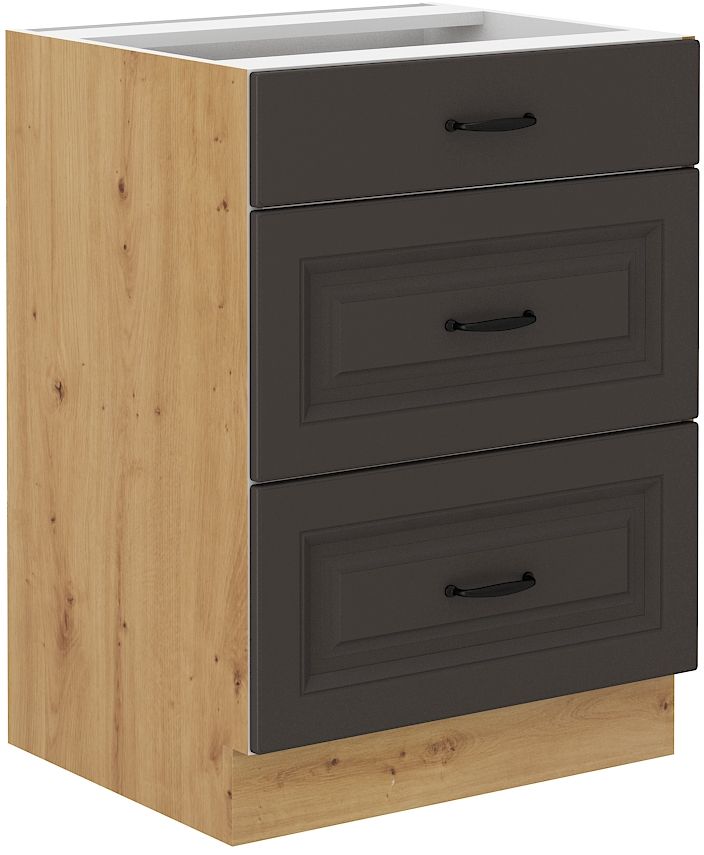 Apakšējais skapis 60 cm ar atvilktnēm Stillo artisan/grafīta krāsā 60 D 3S BB