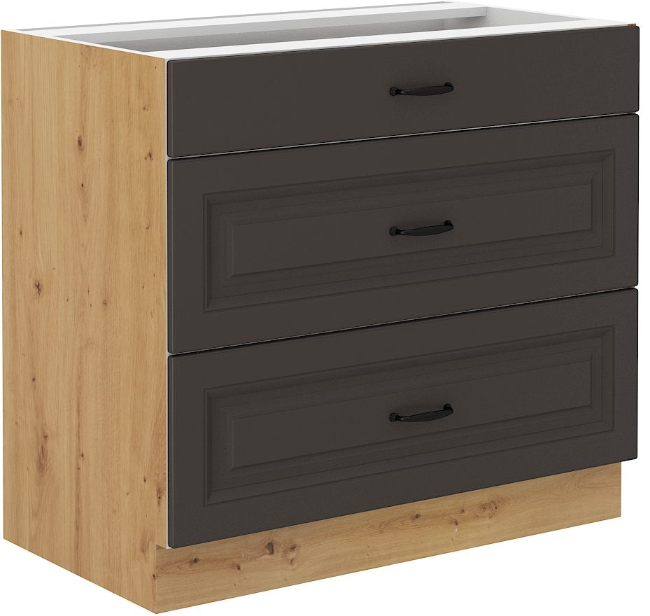 Apakšējais skapis 80 cm ar atvilktnēm Stillo artisan/grafīta krāsā 80 D 3S BB