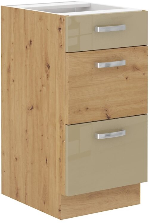 Apakšējais skapis 40 cm ar atvilktnēm Artisan kapučīno spīdīgs 40 D 3S BB PREM BOX