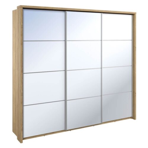 ARTI AR-27 3D bīdāmais skapis | 240 cm | Spogulis, LED apgaismojums | Šetlendas ozols