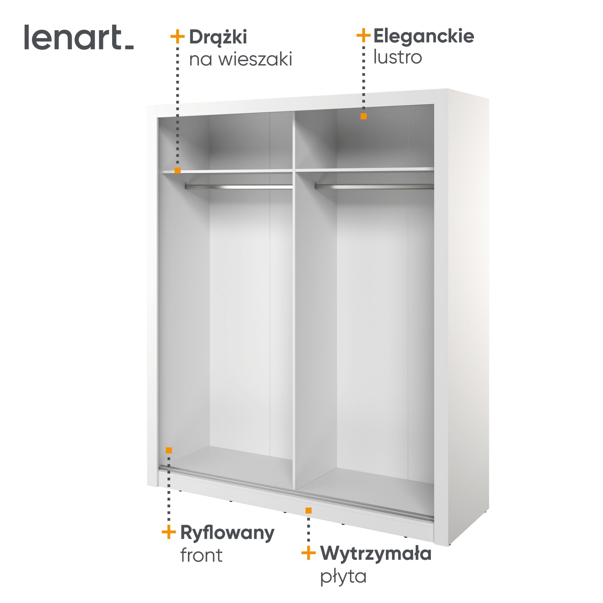 ARTI AR-28 2D bīdāmais skapis | 180 cm | Spogulis, LED apgaismojums | Balts — 5 attēls