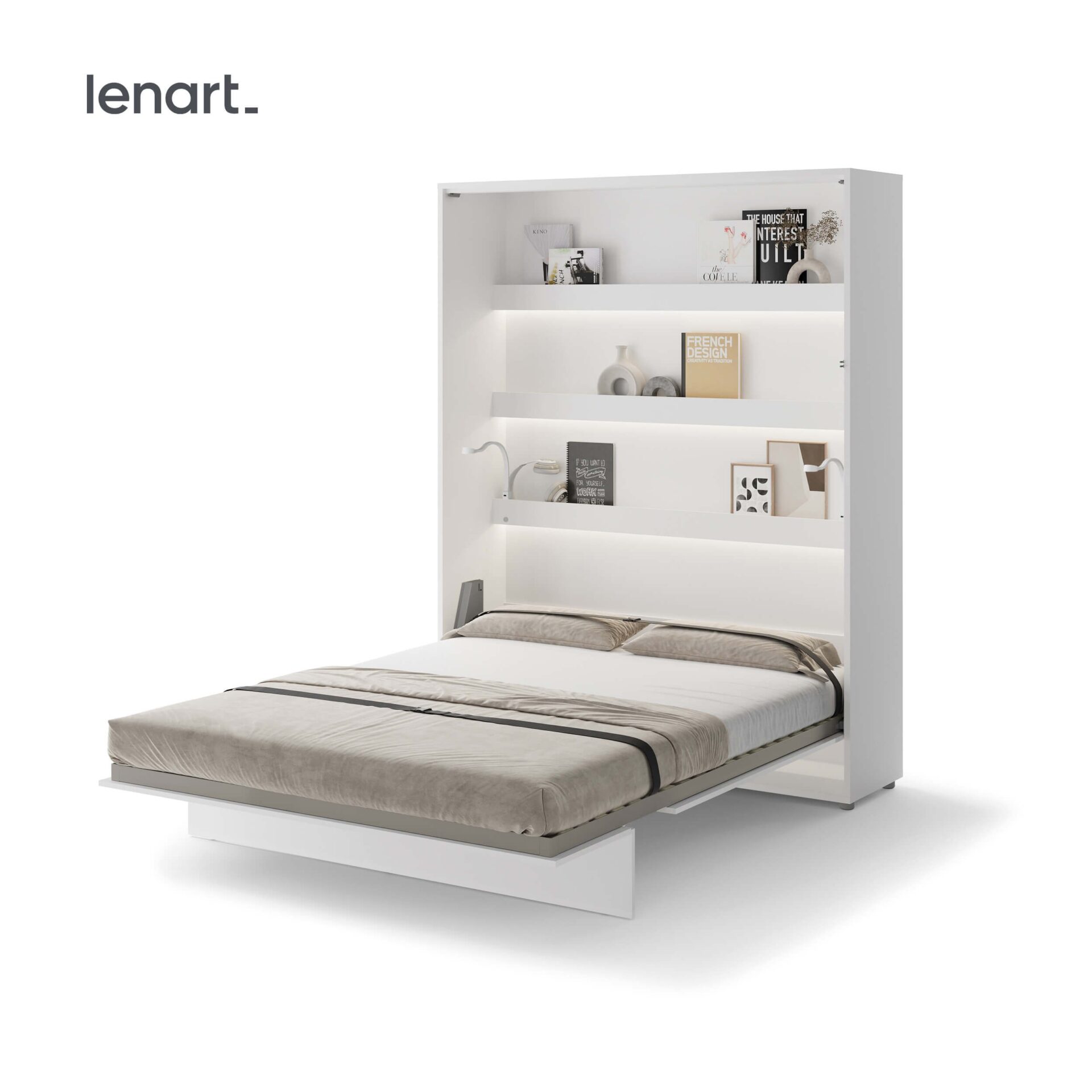 Lenart BED CONCEPT BC-12 vertikāla sienas gulta 160 cm spīdīgi balta