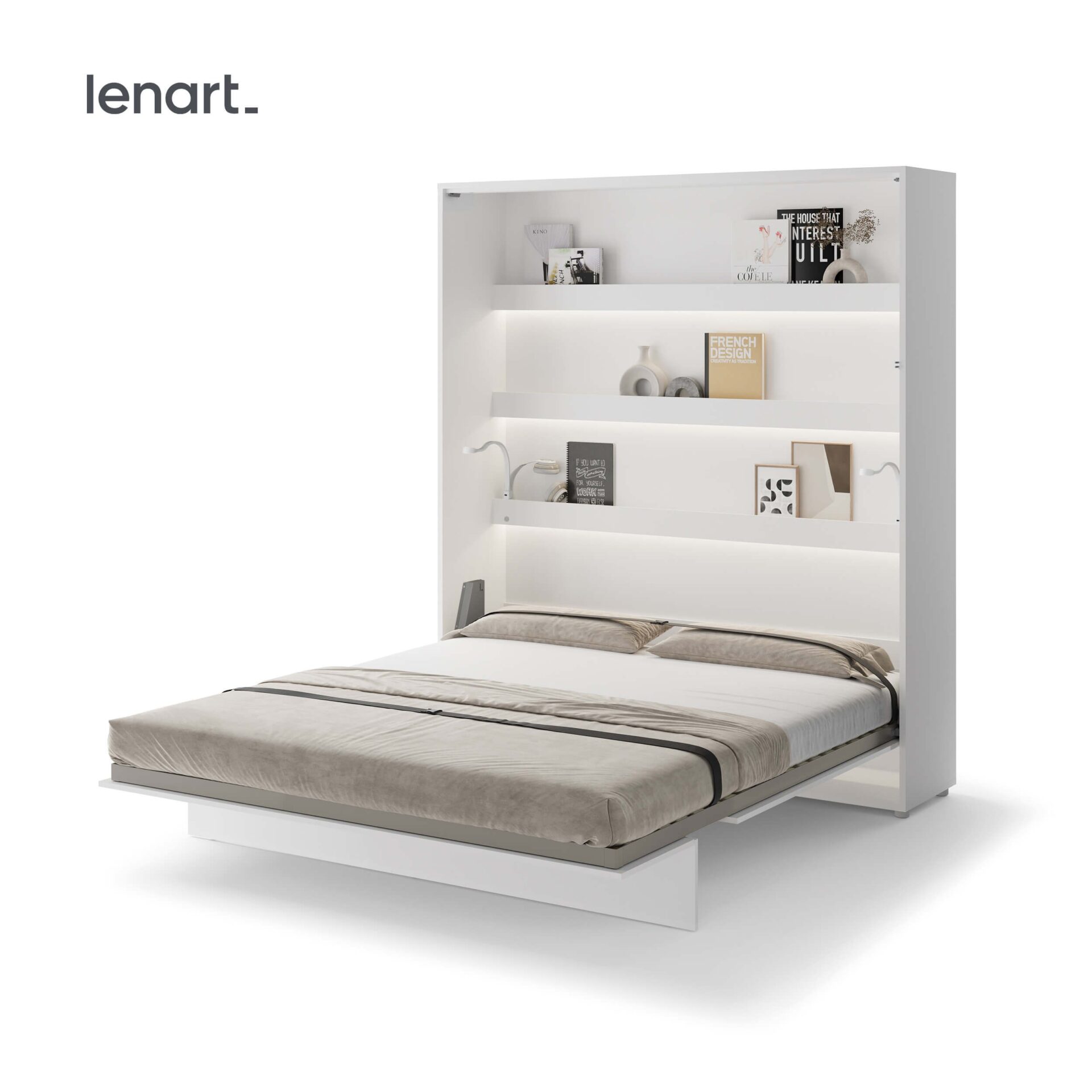 Lenart BED CONCEPT BC-13 vertikāla sienas gulta 180 cm, balta spīdīga
