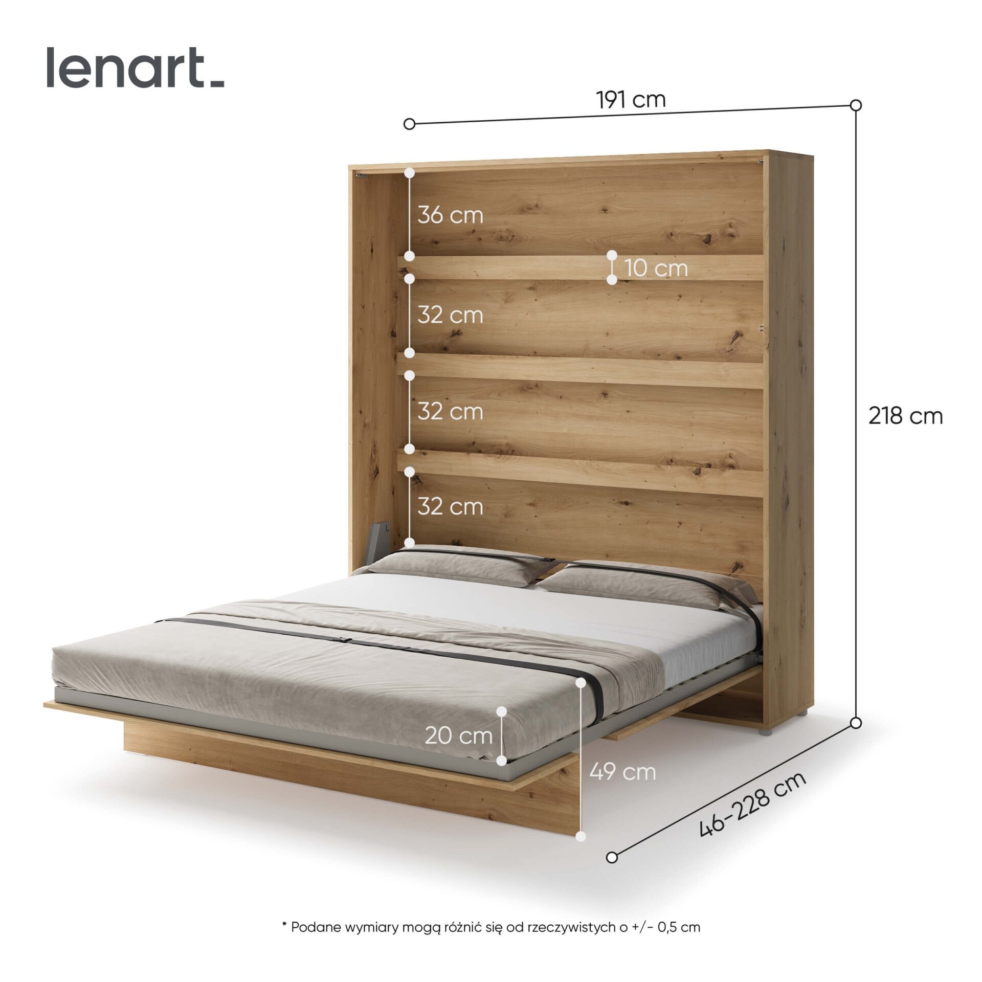 Lenart GULTAS KONCEPTS BC-13 vertikāla sienas gulta 180 cm, ozola imitācija — 7 attēls