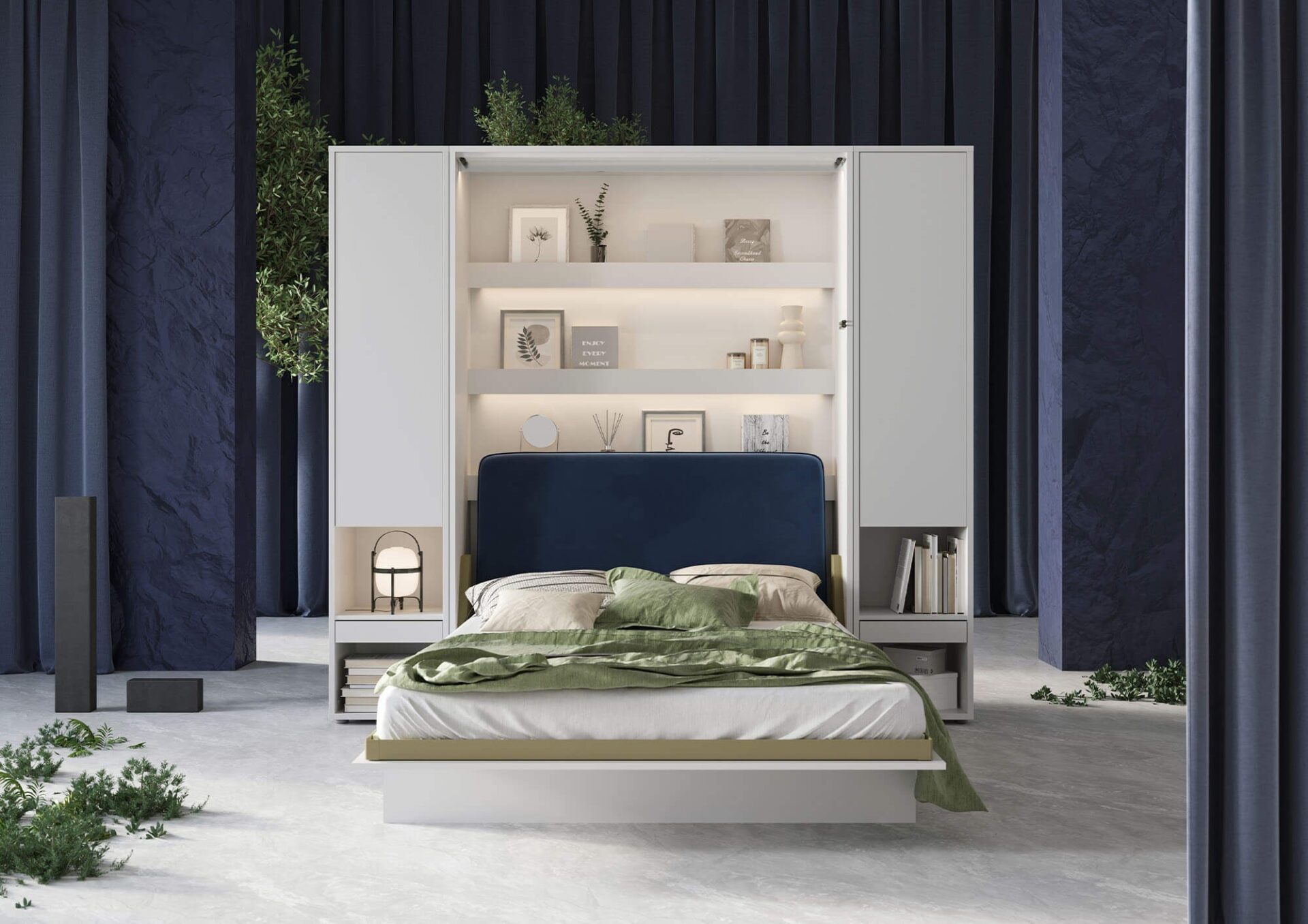 Lenart BED CONCEPT BC-02 vertikāla sienas gulta 120 cm spīdīgi balta — 2 attēls