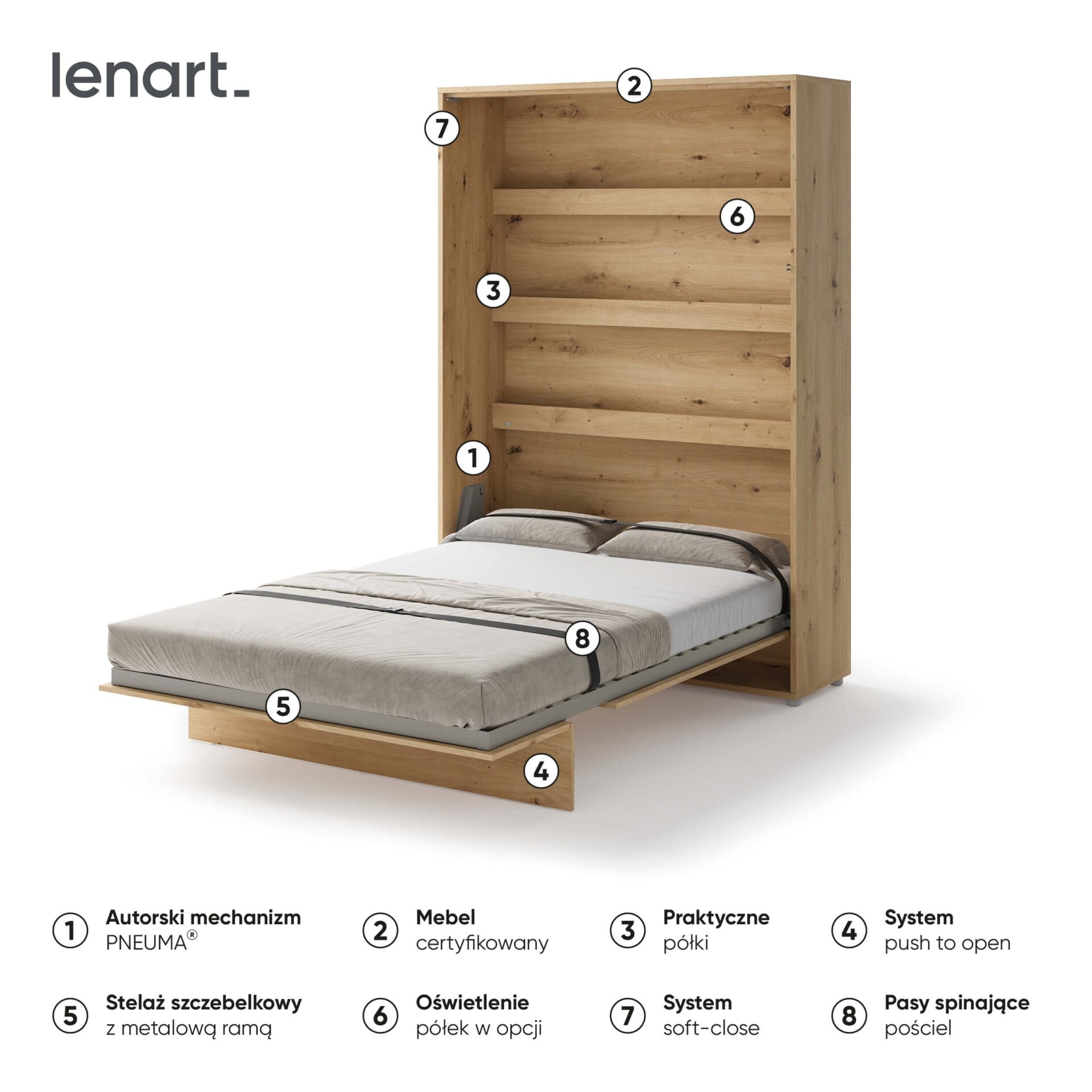 Lenart GULTAS KONCEPTS BC-01 vertikāla sienas gulta 140 artisan ozols — 6 attēls