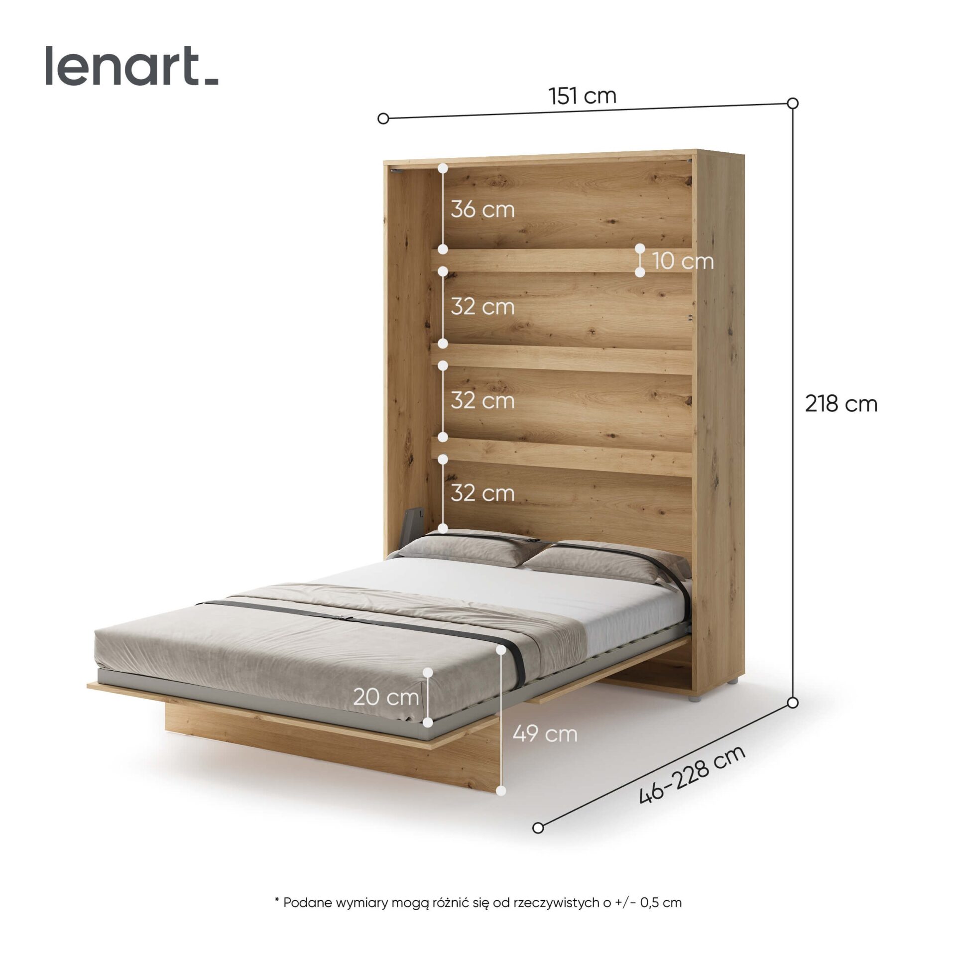 Lenart GULTAS KONCEPTS BC-01 vertikāla sienas gulta 140 artisan ozols — 7 attēls