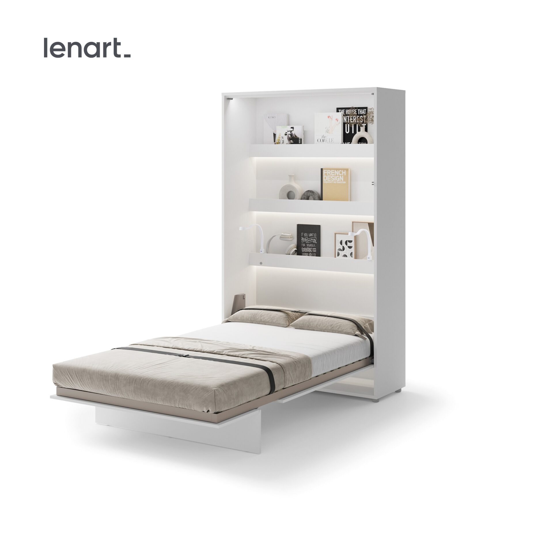 Lenart BED CONCEPT BC-02 vertikāla sienas gulta 120 cm spīdīgi balta — 6 attēls