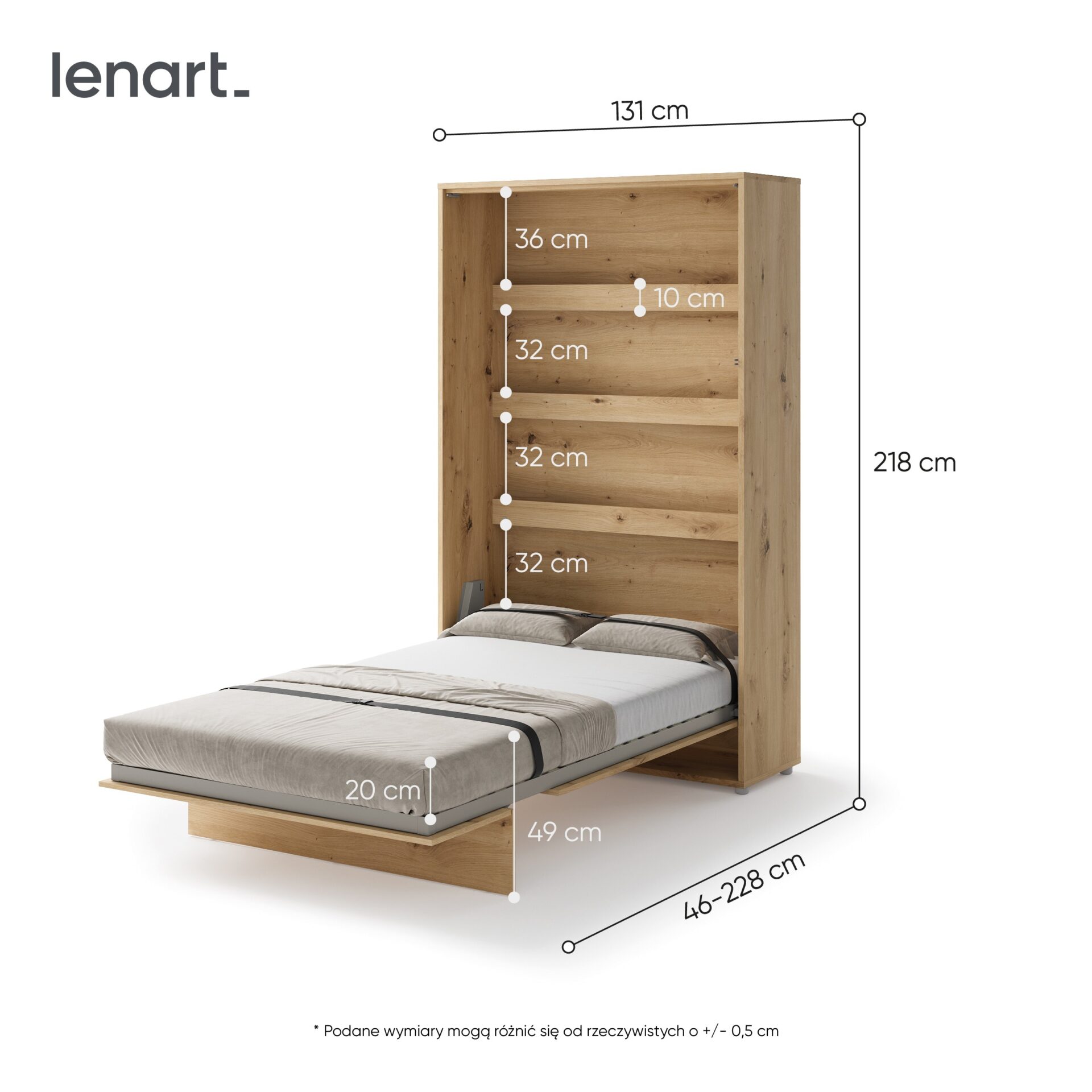 Lenart BED CONCEPT BC-02 vertikāla sienas gulta 120 cm, ozola imitācija — изображение 7