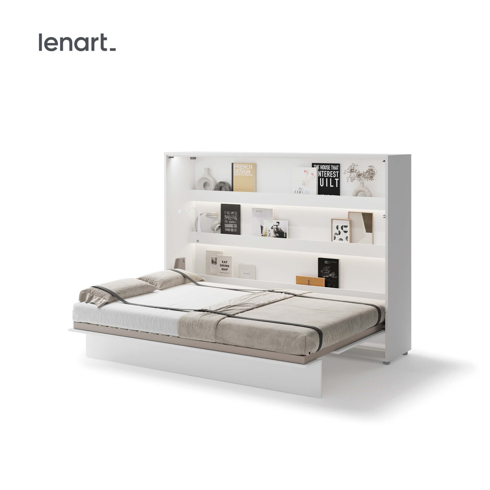 Bed Concept BC-04 - Horizontāla pie sienas stiprināma gulta 140 - Balta — изображение 5