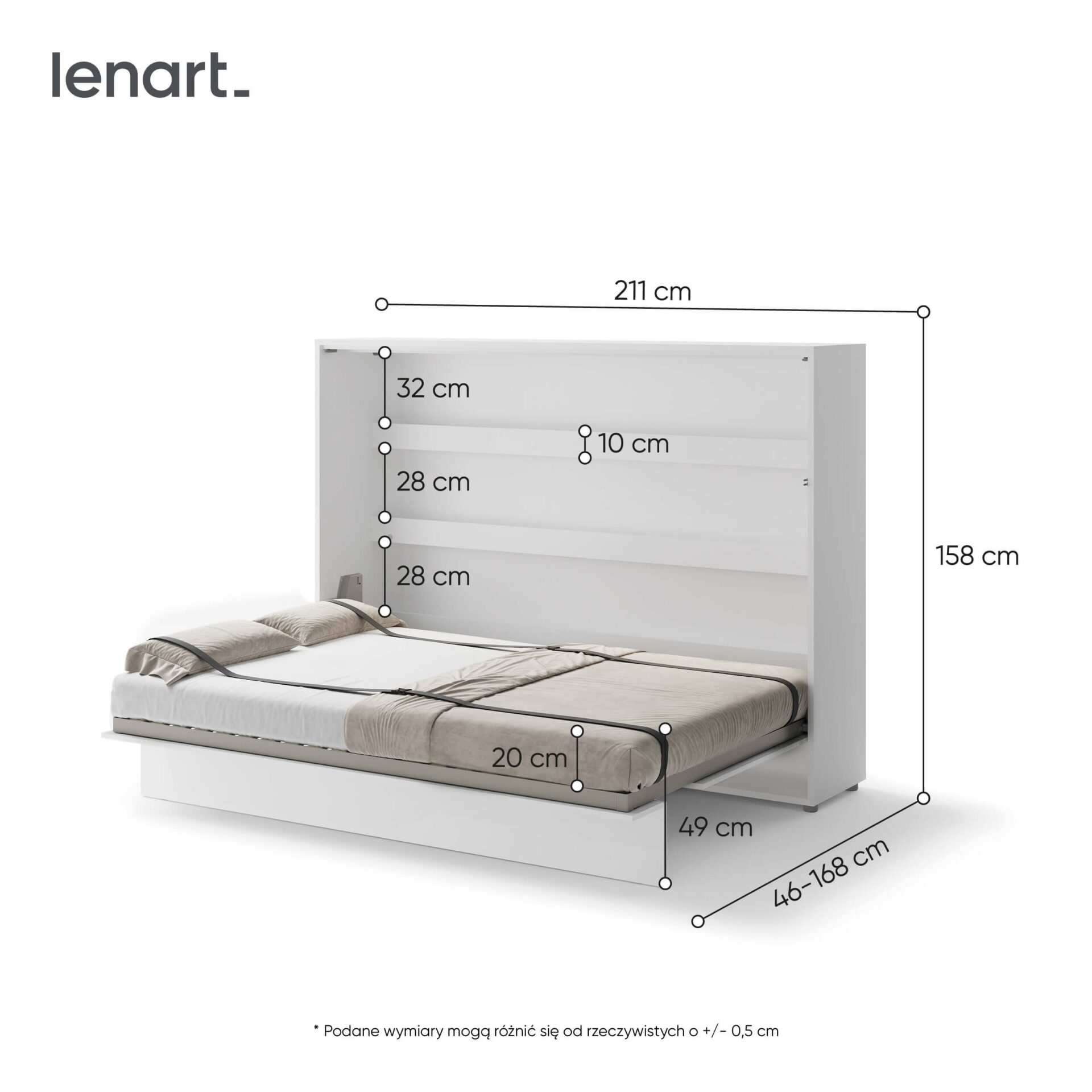 Bed Concept BC-04 - Horizontāla pie sienas stiprināma gulta 140 - Balta — изображение 7
