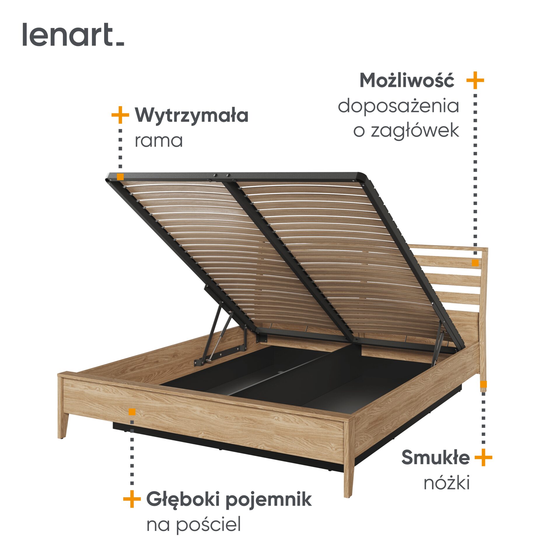 Koka gulta ar uzglabāšanas kasti COZY CZ-02 | 160x200 | Eļļots ozols — 5 attēls
