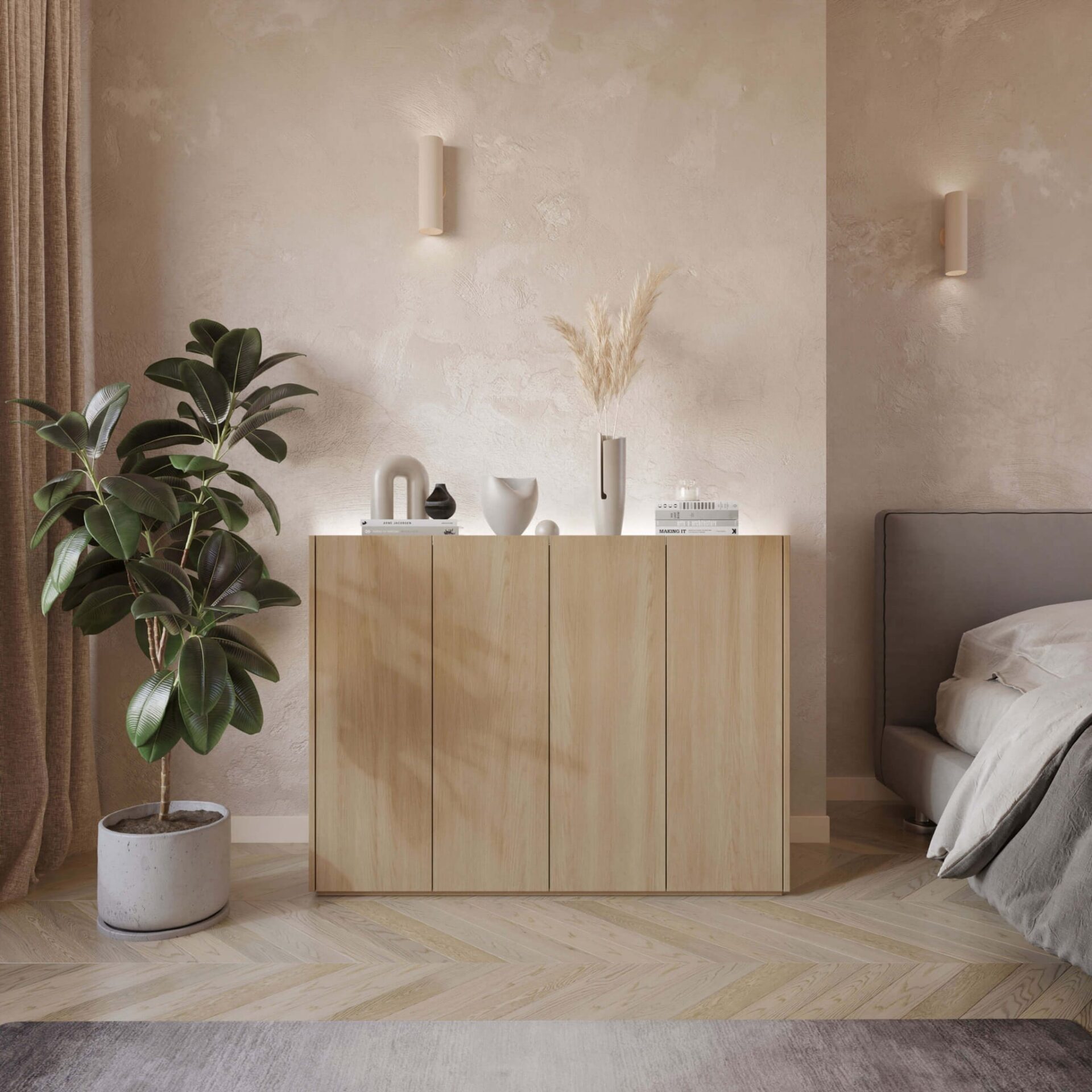 EASY EA-02 kumode ar apgaismojumu, skandināvu ozolkoka krāsa / spīdīgi balta krāsa — 3 attēls