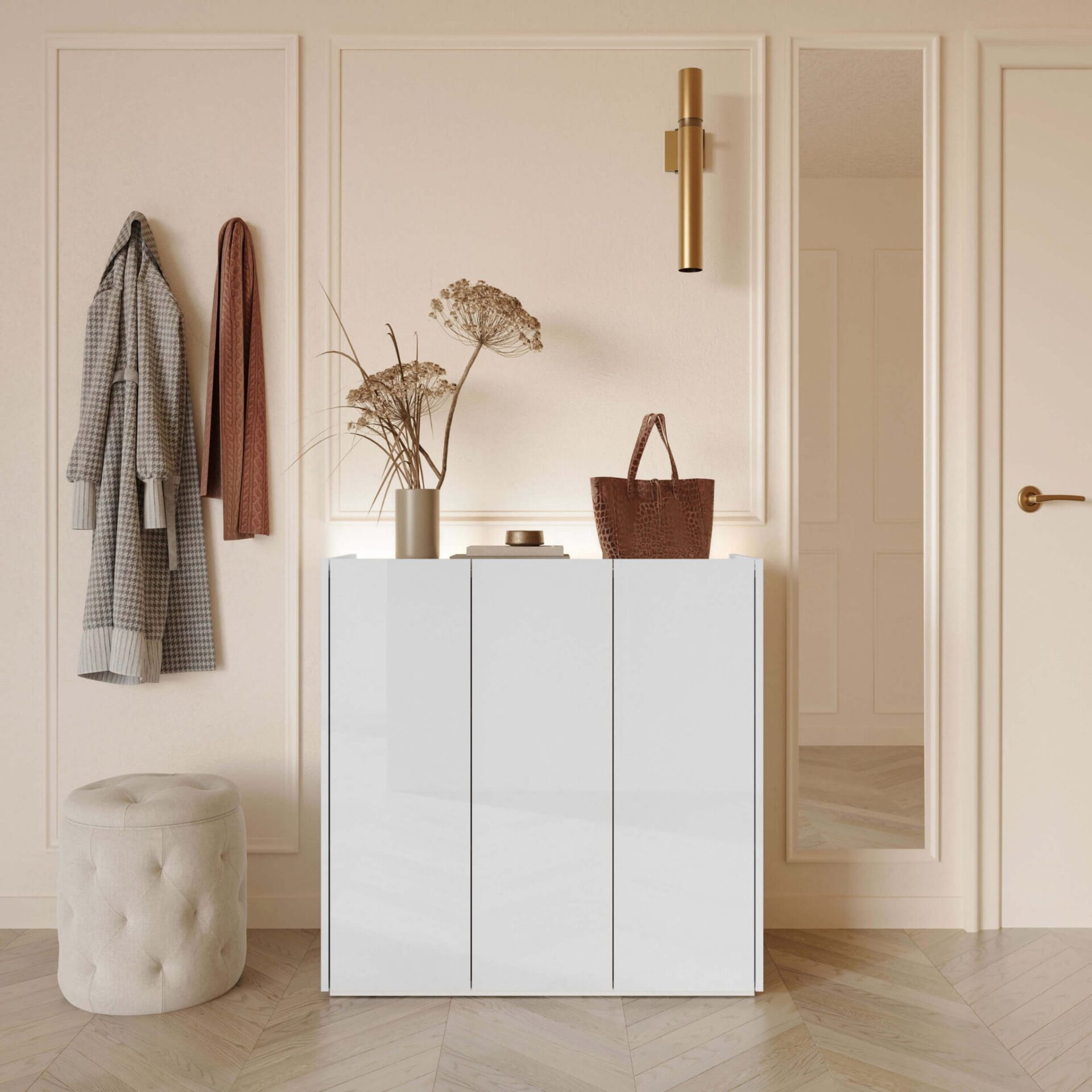 EASY EA-03 kumode ar apgaismojumu, spīdīgi balta/skandināvu ozols — 2 attēls