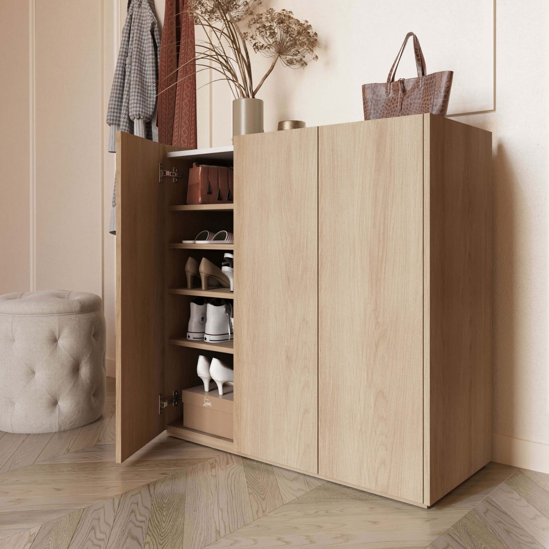EASY EA-03 kumode ar apgaismojumu, skandināvu ozolkoka krāsa / spīdīgi balta krāsa — 3 attēls