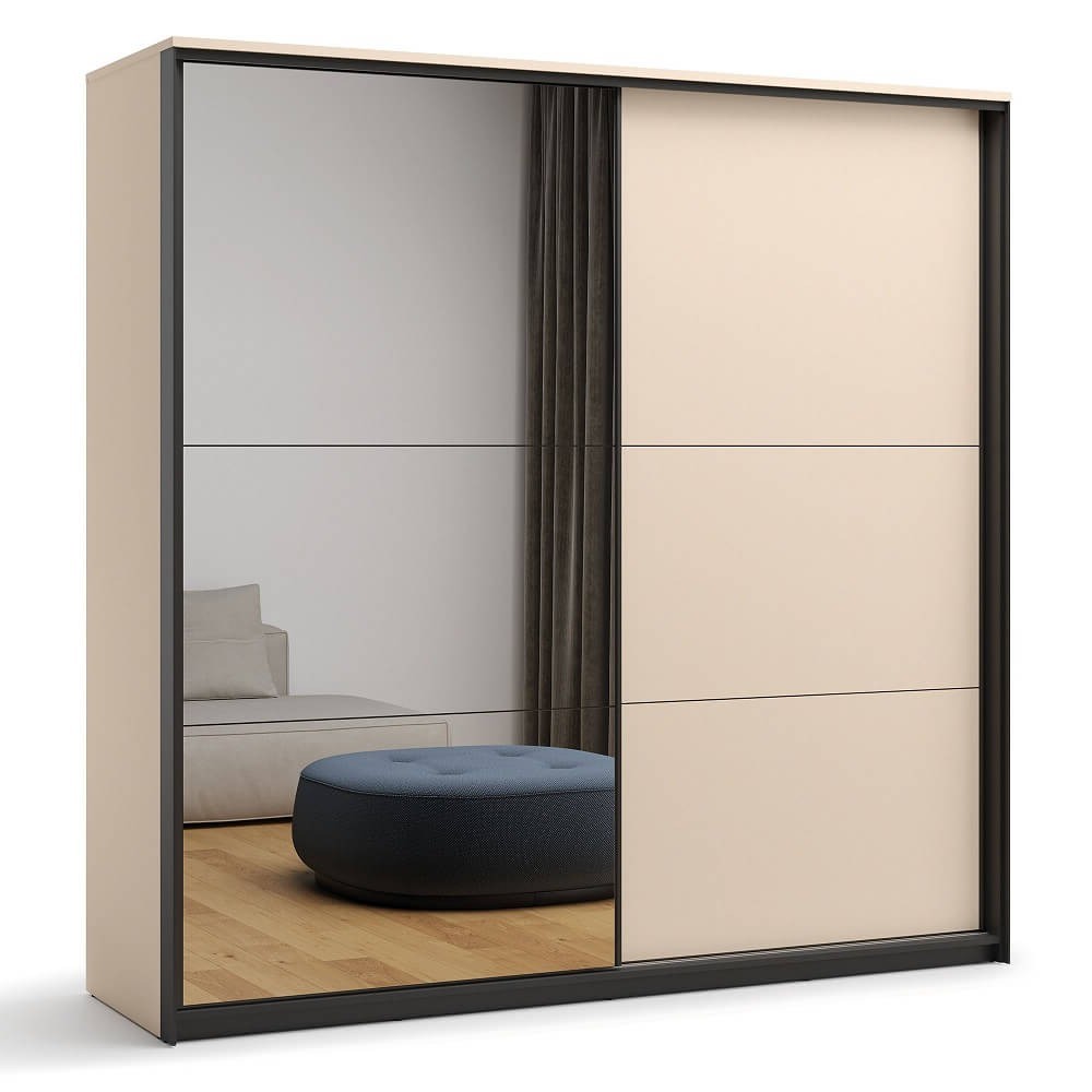 ENNA EN-01 2D bīdāmais skapis | 220 cm | Spogulis, LED apgaismojums | Bēša, melna