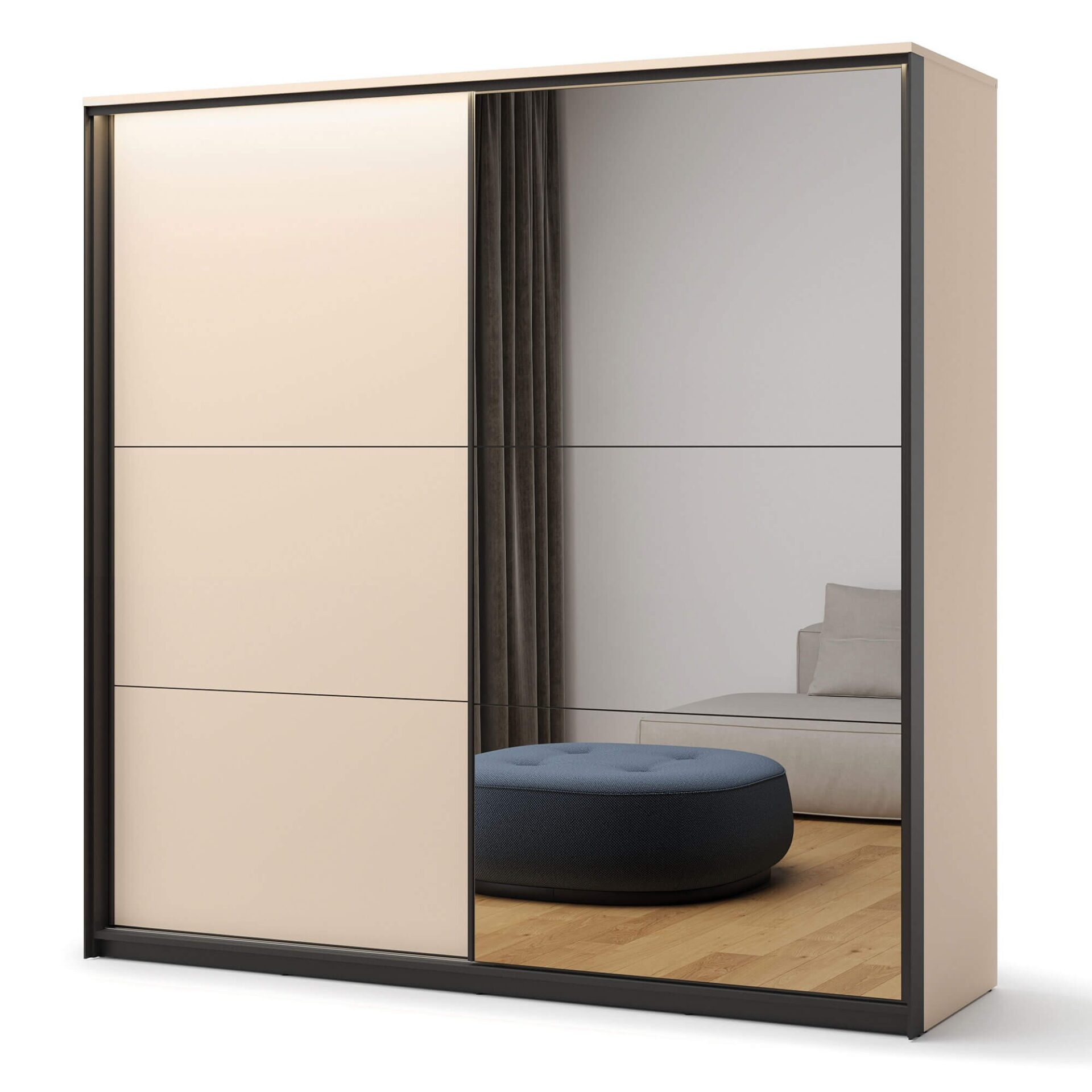 ENNA EN-01 2D bīdāmais skapis | 220 cm | Spogulis, LED apgaismojums | Bēša, melna — изображение 3