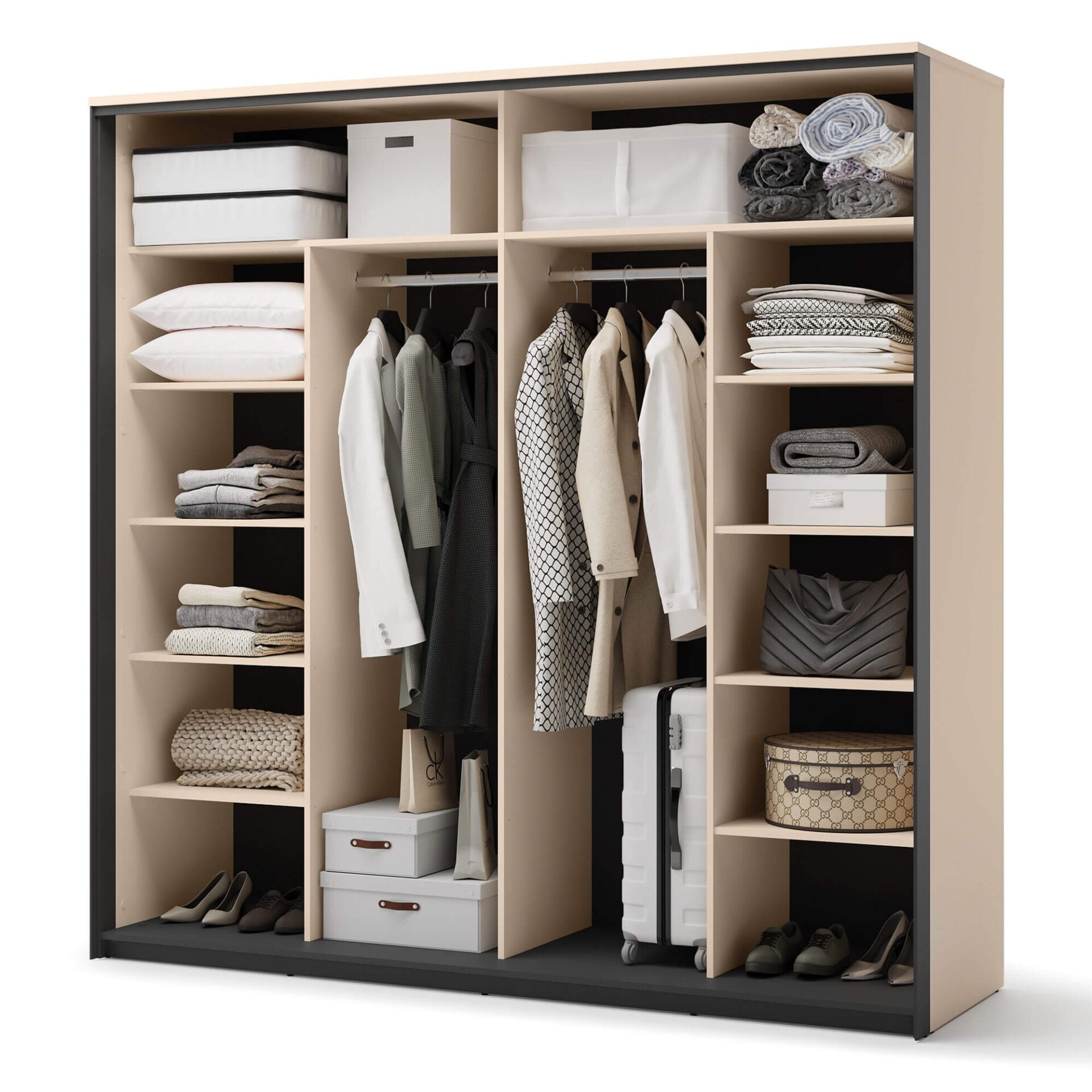 ENNA EN-01 2D bīdāmais skapis | 220 cm | Spogulis, LED apgaismojums | Bēša, melna — изображение 5