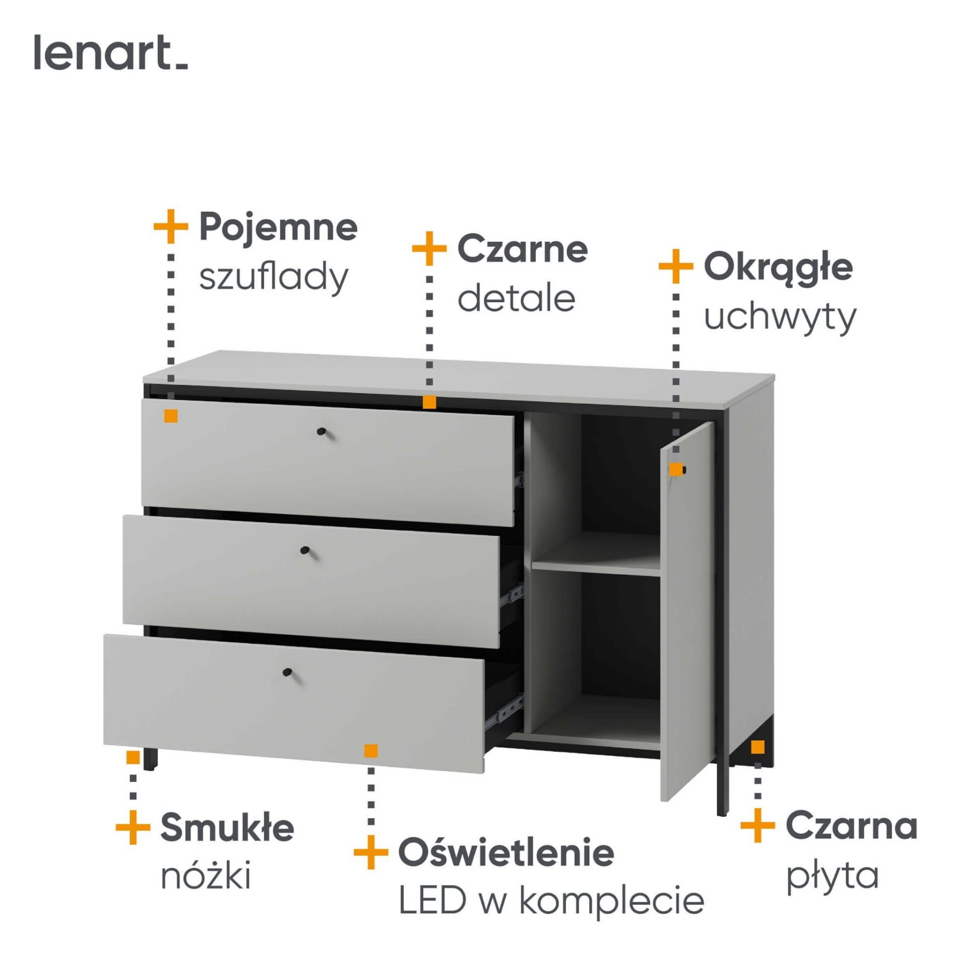 GRIS GS-04 kumode | LED apgaismojums | Pelēka + melna — 5 attēls