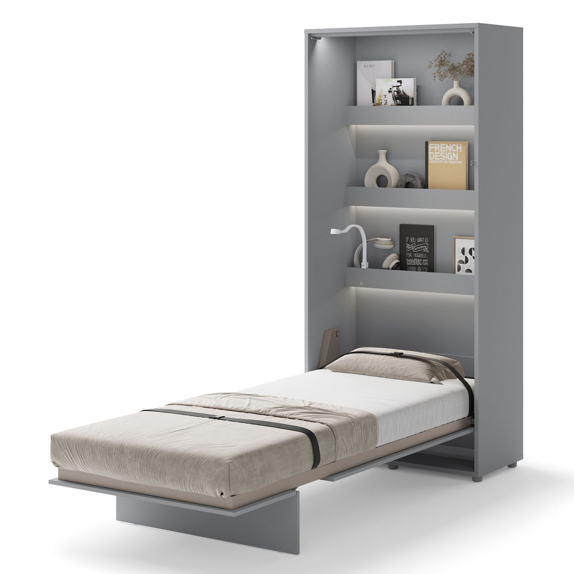 Bed Concept BC-03 - vertikāla pie sienas stiprināma gulta 90 - pelēka — 2 attēls