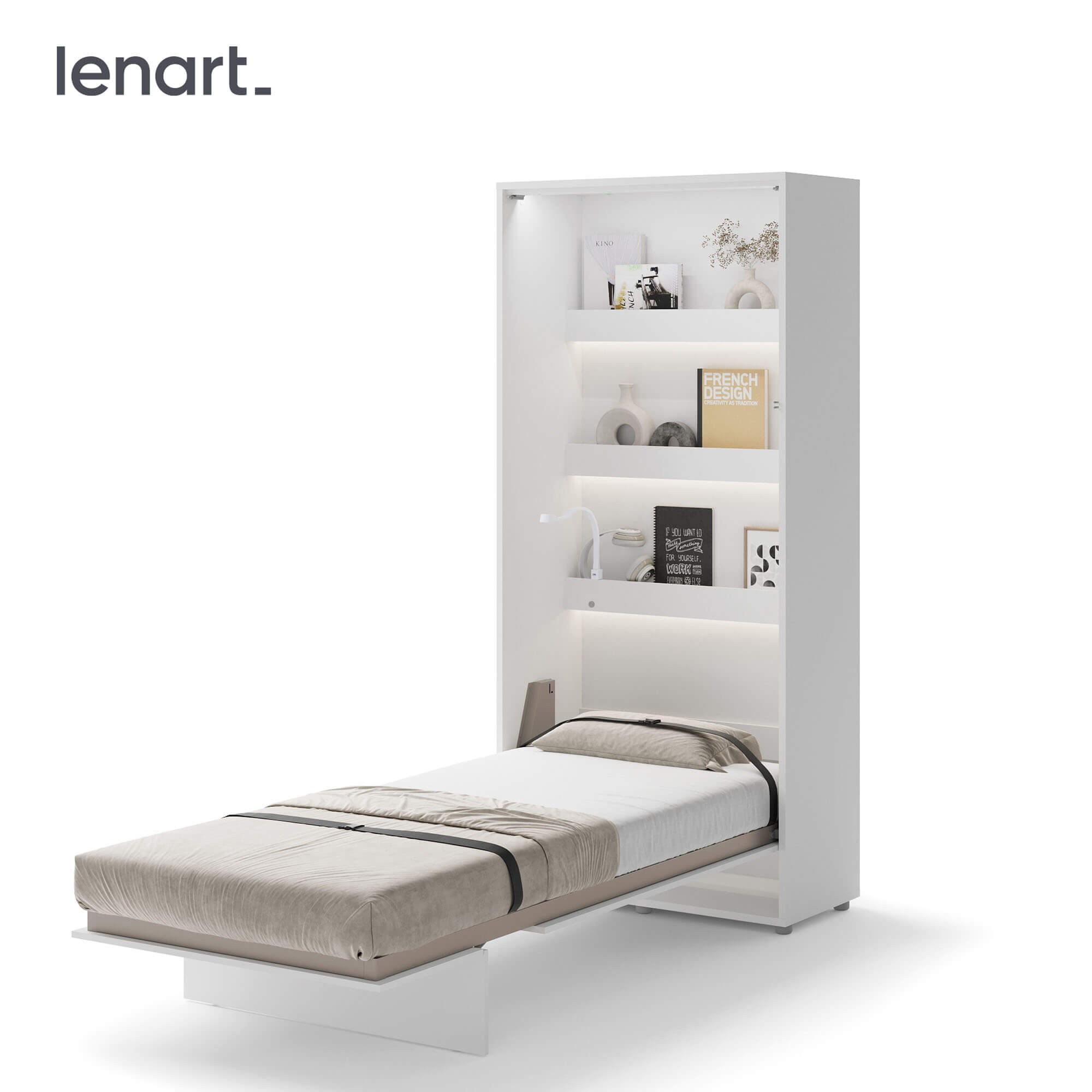 Bed Concept BC-03 - Vertikāla pie sienas stiprināma gulta 90 - Balta — 7 attēls