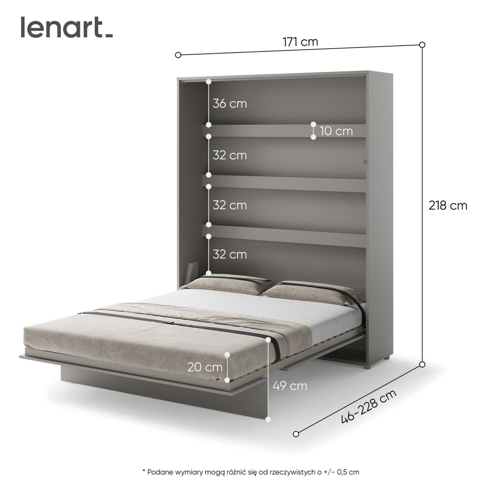 Bed Concept BC-12 - Vertikāla sienas gulta 160 - Pelēka — 3 attēls