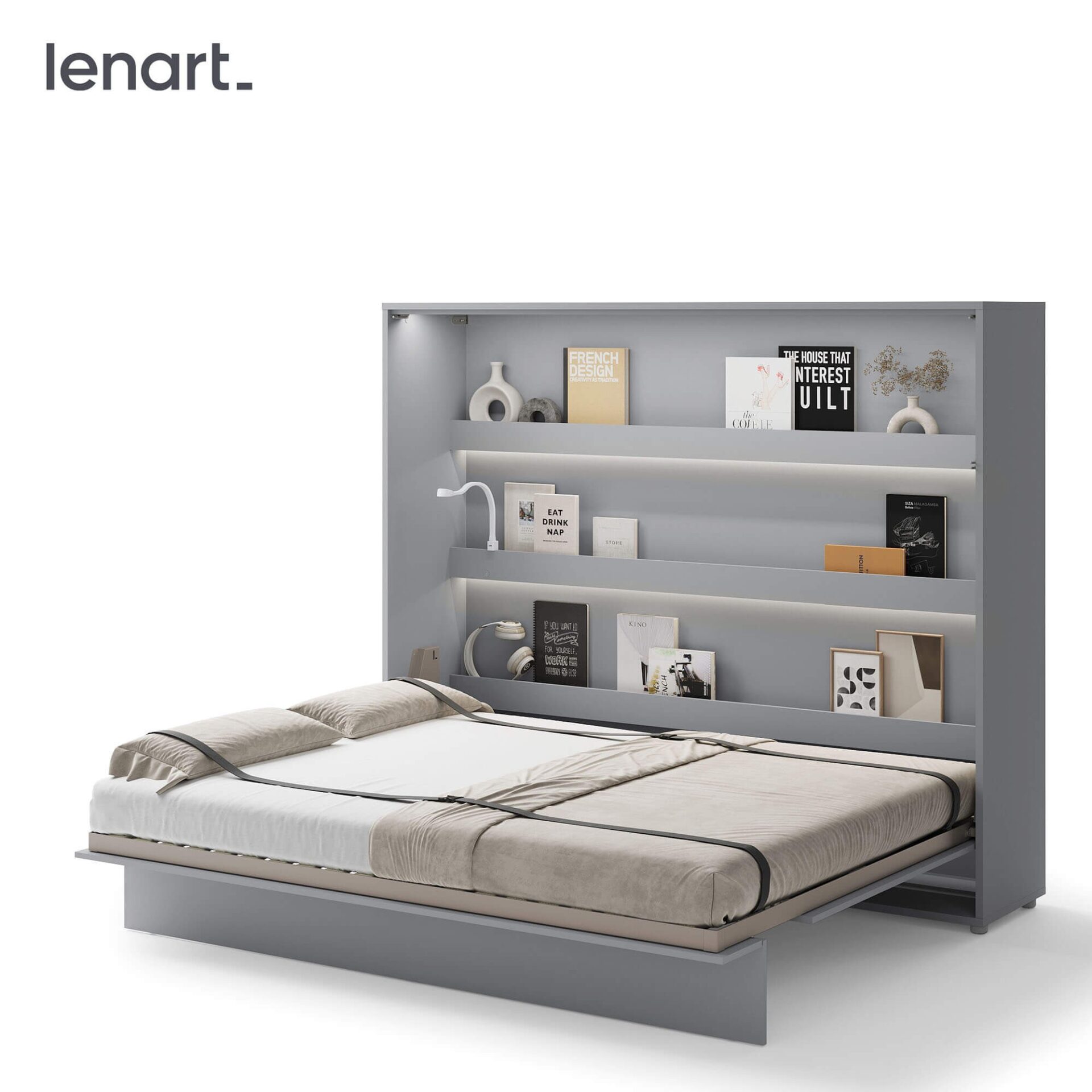 Bed Concept BC-14 - Horizontāla pie sienas stiprināma gulta 160 - Pelēka — 3 attēls