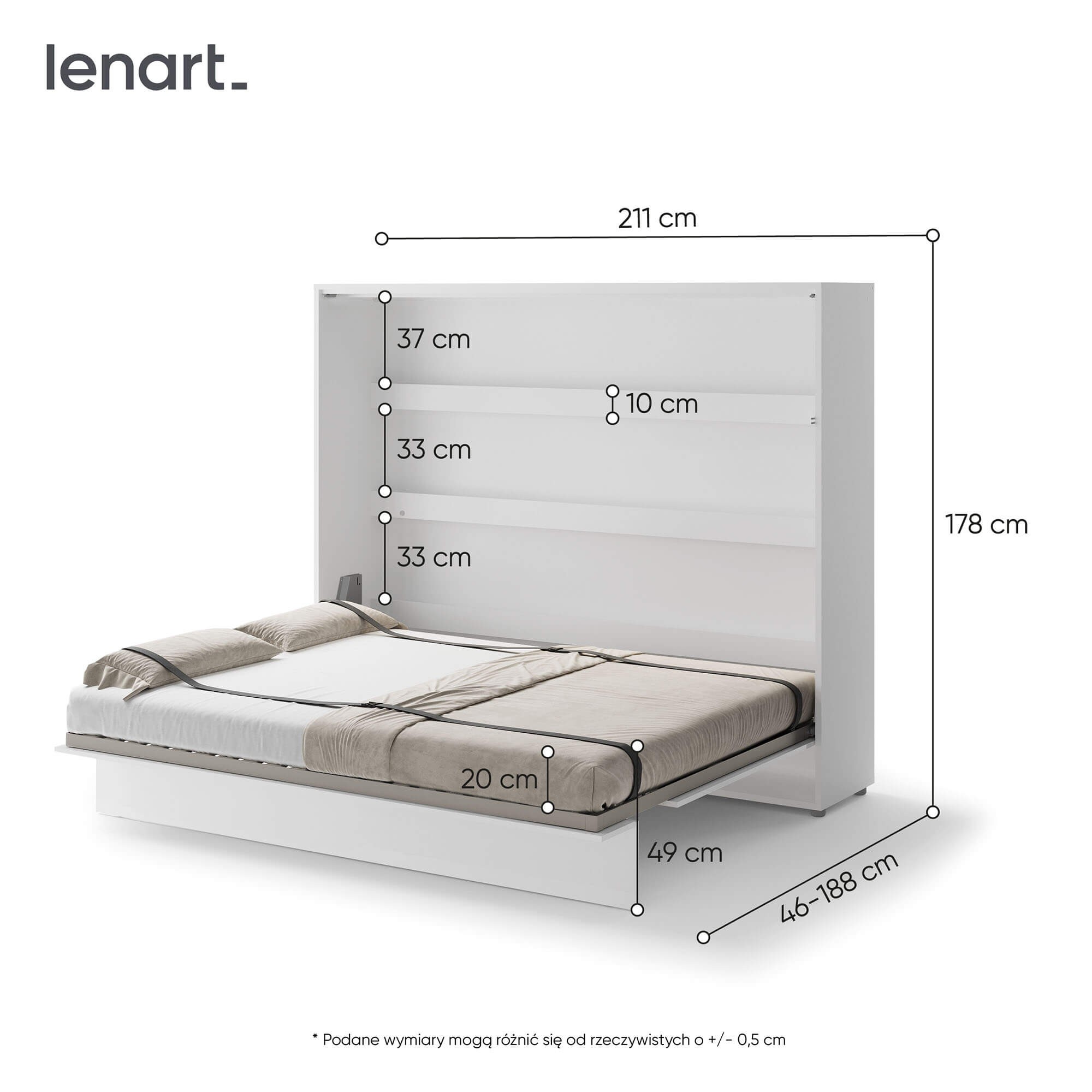 Bed Concept BC-14 - Horizontāla pie sienas stiprināma gulta 160 - Balta — 5 attēls
