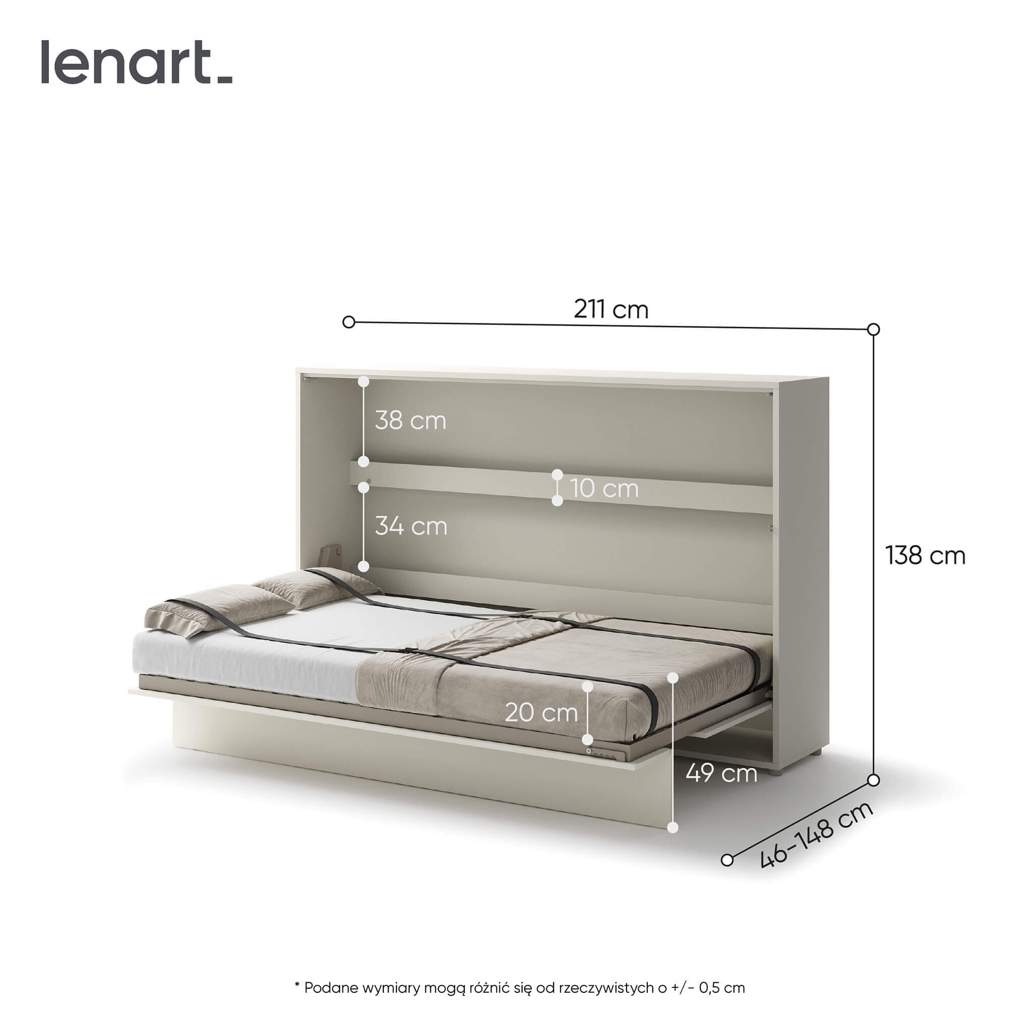Lenart BED CONCEPT BC-05 - Horizontāla sienas gulta 120 - Kašmirs — изображение 5