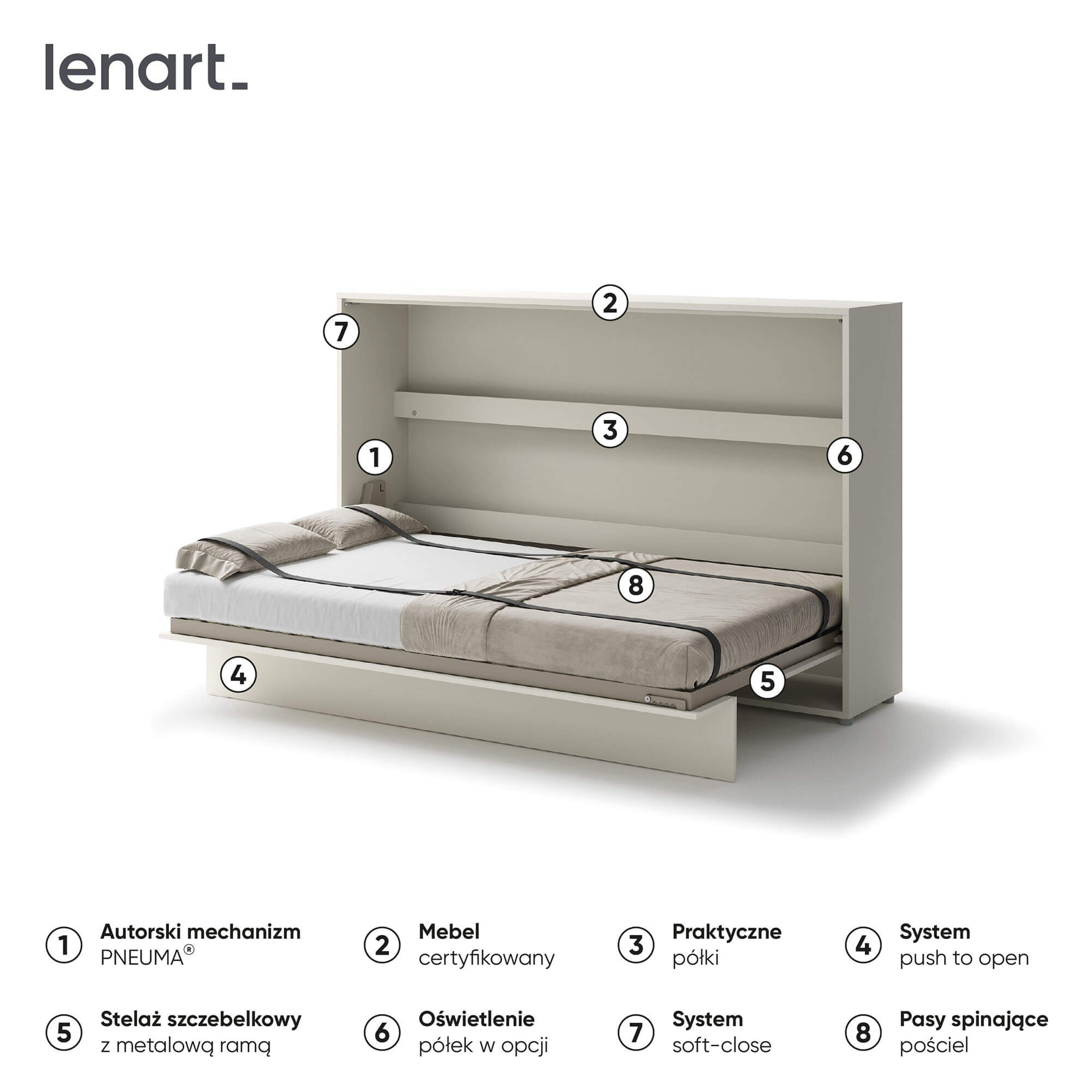 Lenart BED CONCEPT BC-05 - Horizontāla sienas gulta 120 - Kašmirs — изображение 6