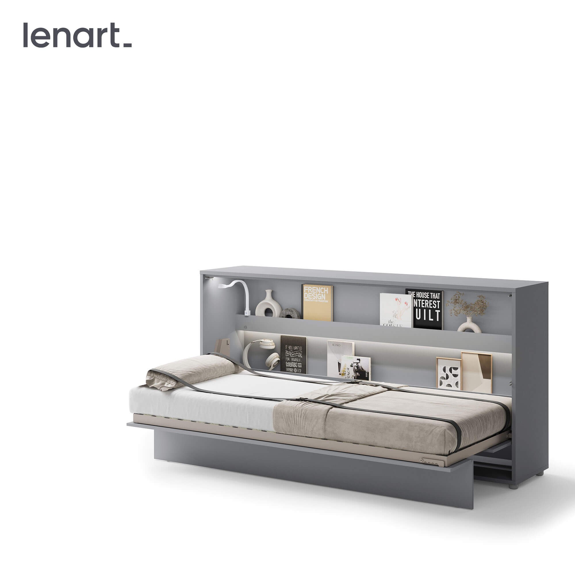 Lenart BED CONCEPT BC-06 - Horizontāla pie sienas stiprināma gulta 90 - Pelēka — изображение 7