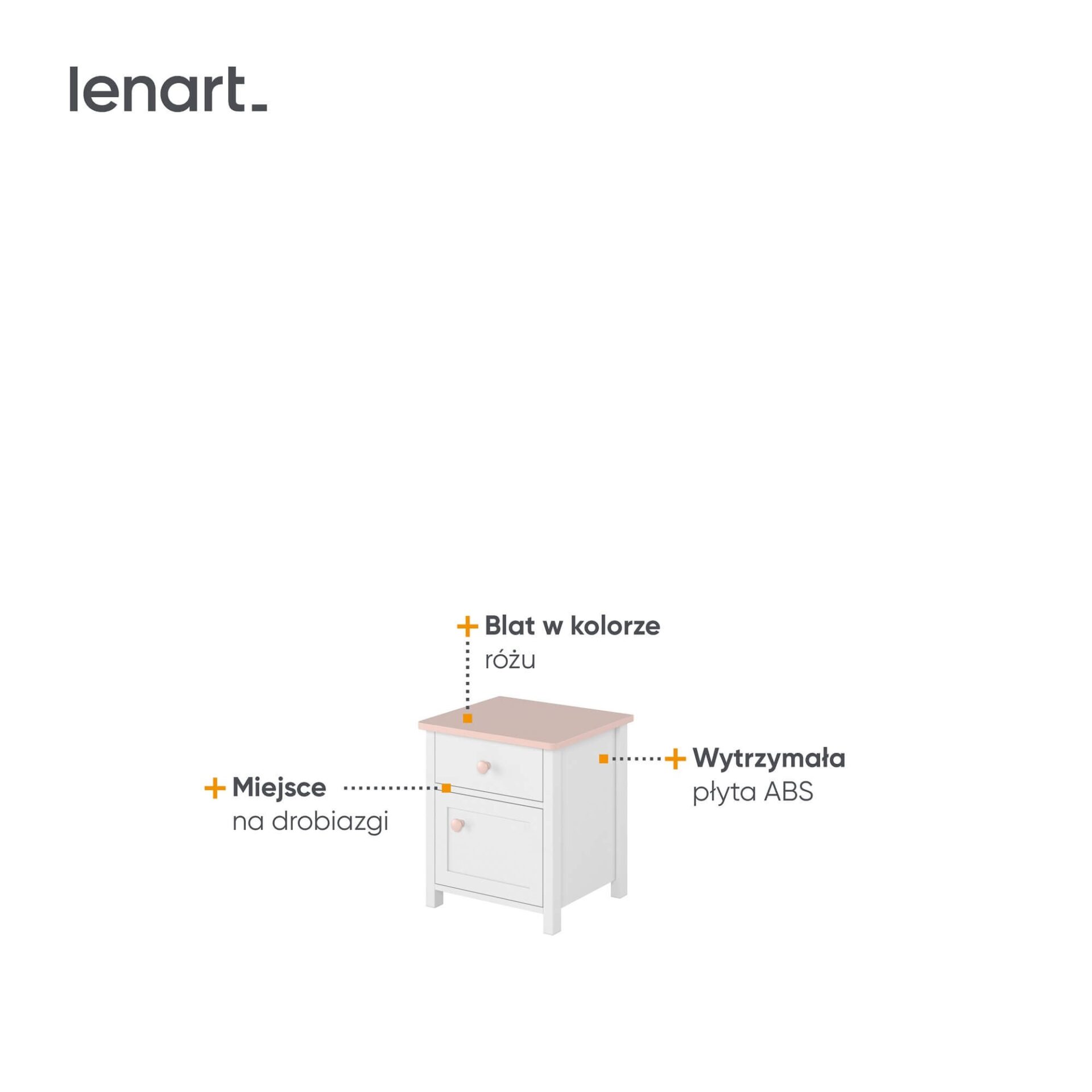 LUNA LN-07 naktsskapītis | Balts, rozā — изображение 3