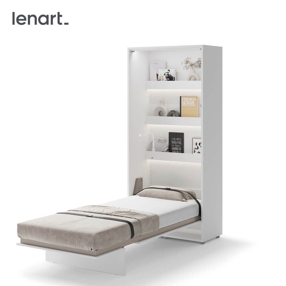 Bed Concept BC-03p - Vertikāla sienas gulta 90 - Balta, spīdīga