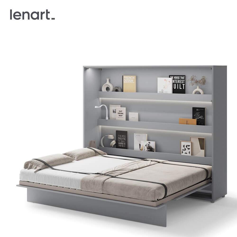 Bed Concept BC-14 - Horizontāla pie sienas stiprināma gulta 160 - Pelēka