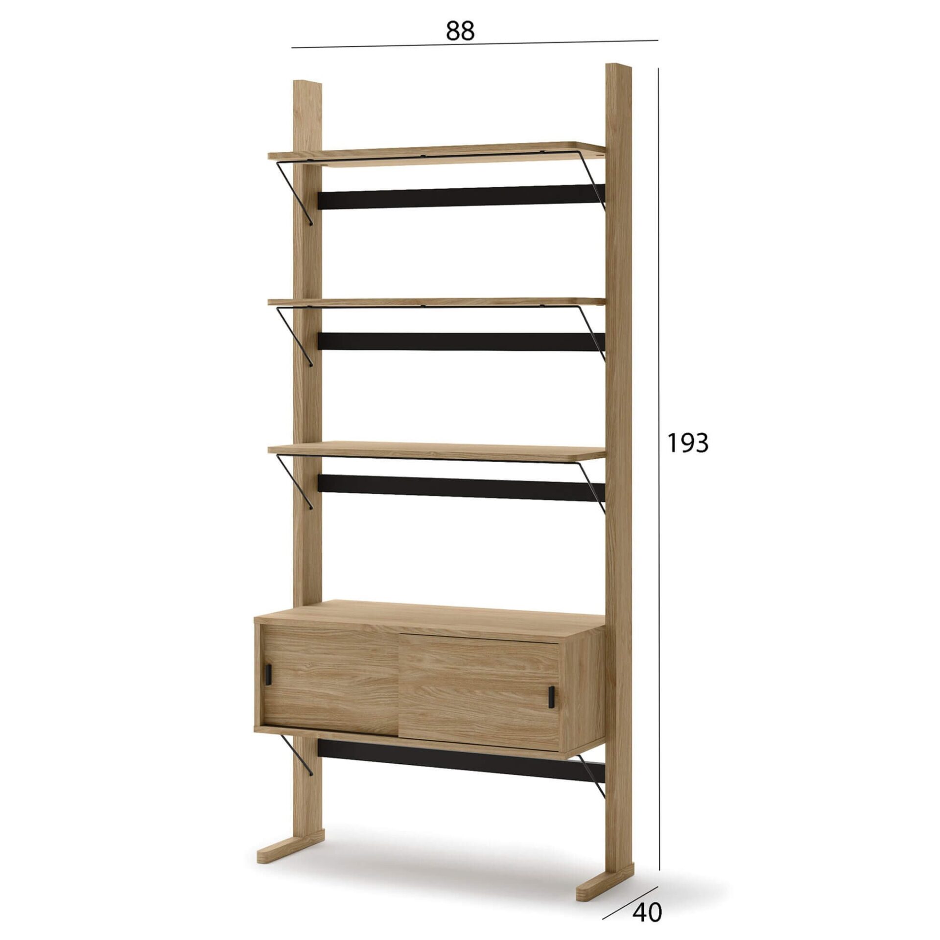 OLLIE OL-01 koka plaukts | 88x193x40 | Eļļots ozols, melns — 6 attēls