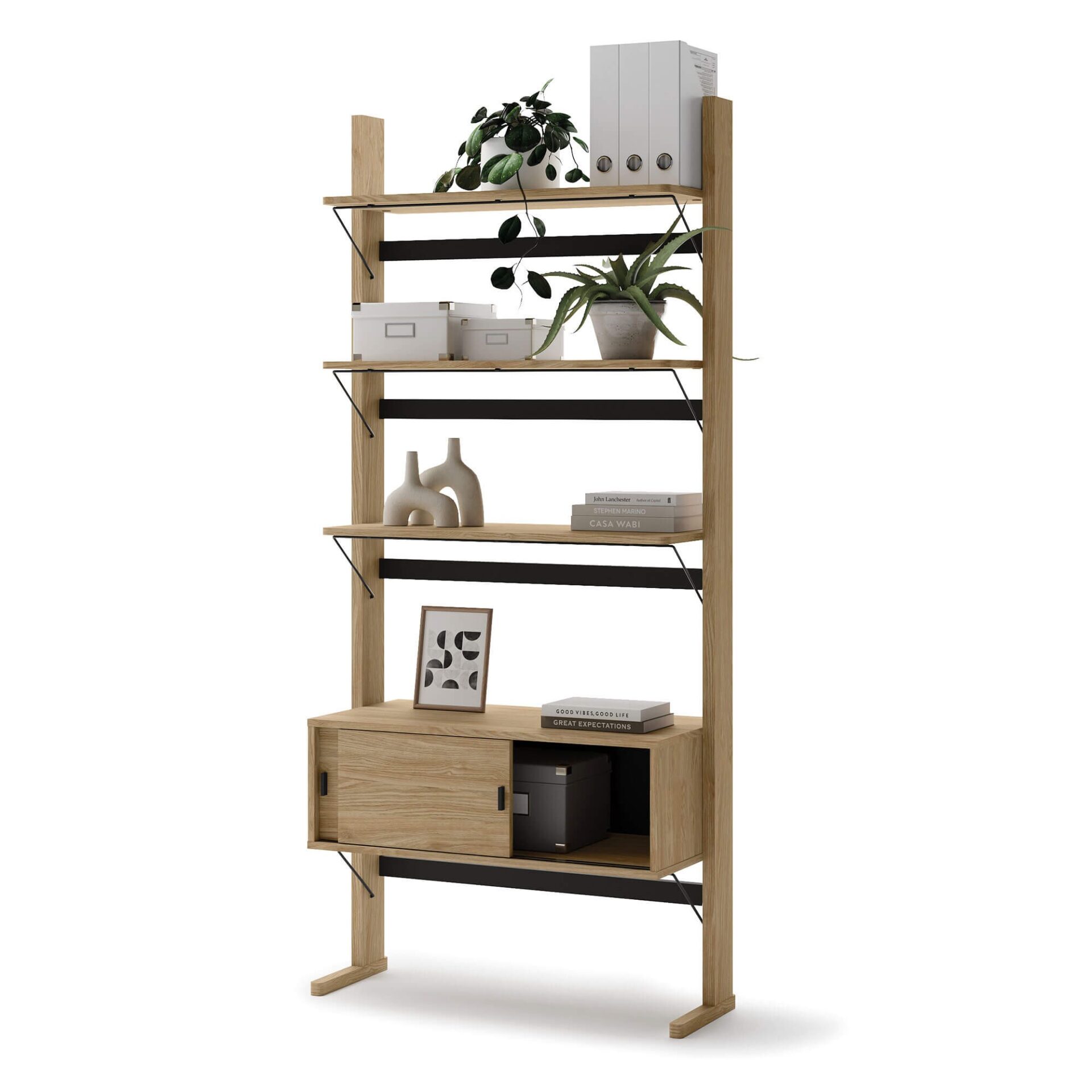 OLLIE OL-01 koka plaukts | 88x193x40 | Eļļots ozols, melns — 4 attēls