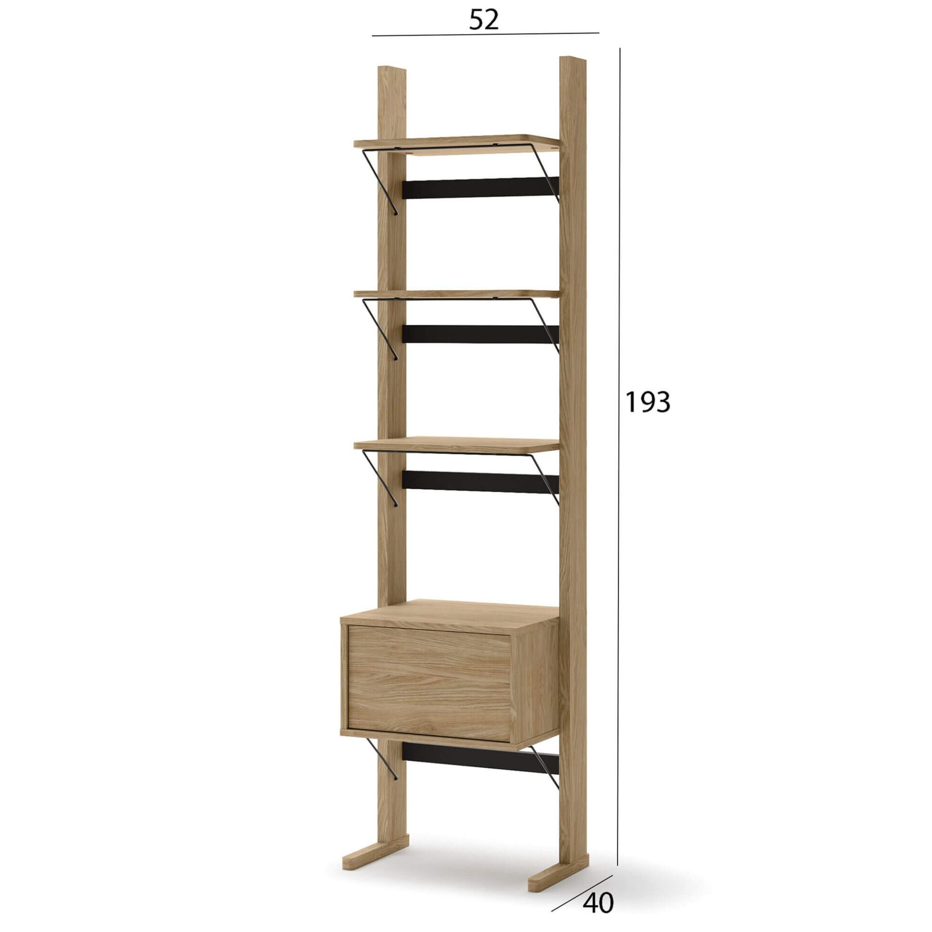 OLLIE OL-02 koka plaukts | 52x193x40 | Eļļots ozols, melns — 6 attēls