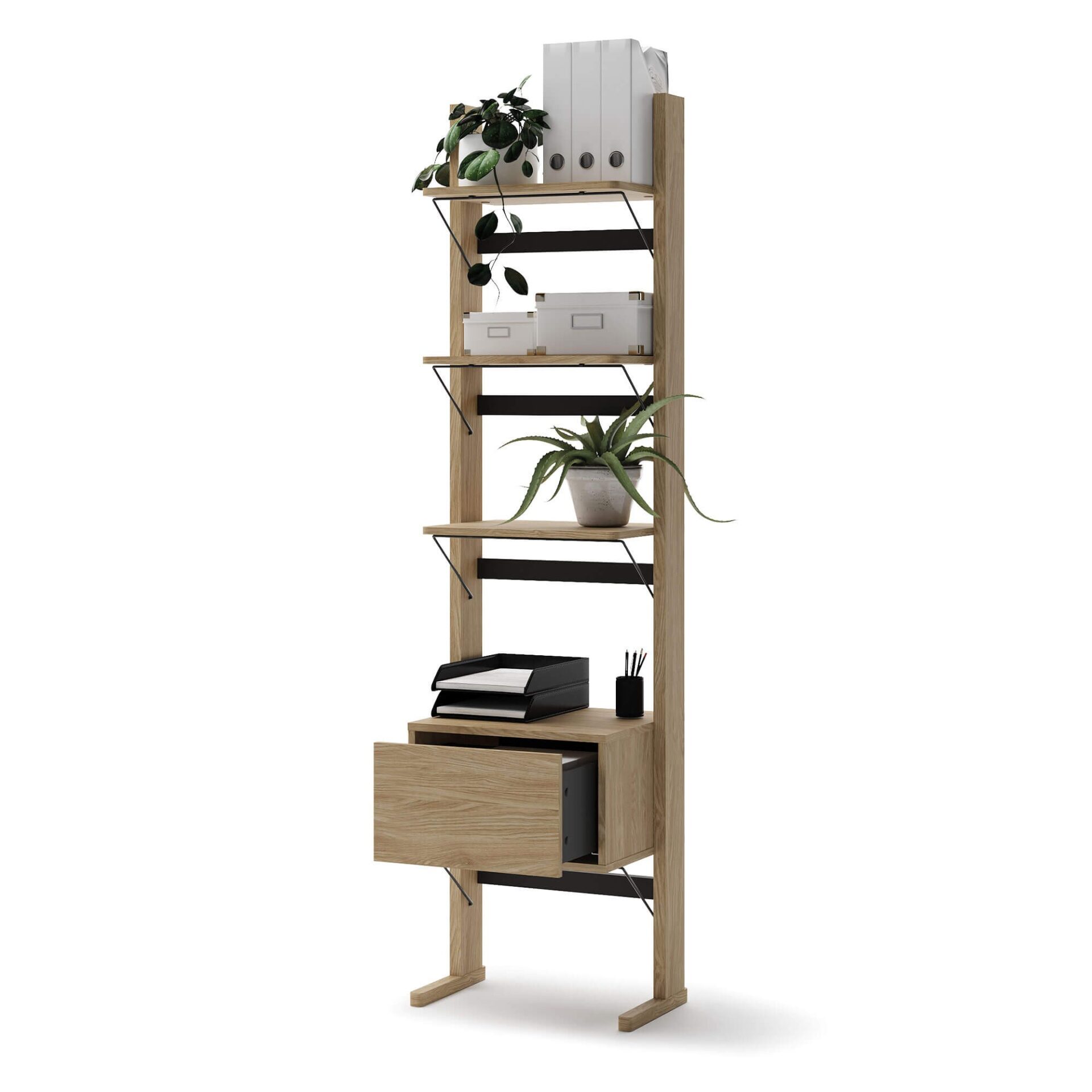 OLLIE OL-02 koka plaukts | 52x193x40 | Eļļots ozols, melns — 4 attēls