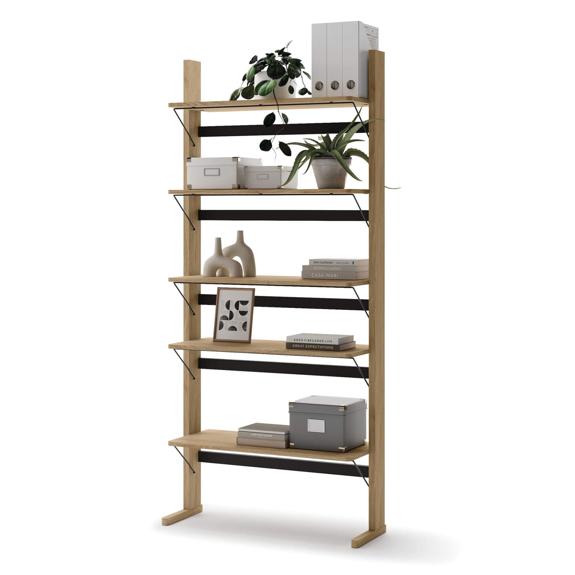 OLLIE OL-05 koka plaukts | 88x193x35 | Eļļots ozols, melns — изображение 3