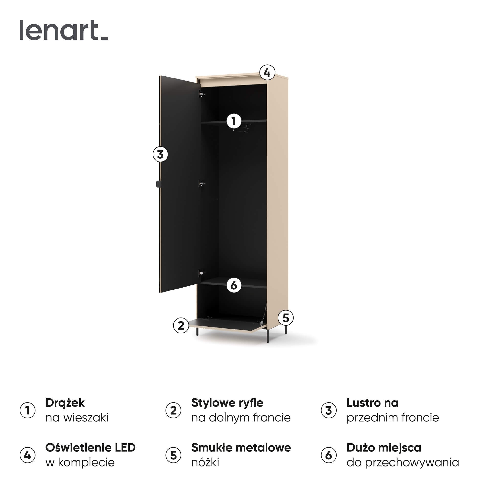 TREND TG-01 1D1K Priekšnama skapis | LED apgaismojums | Bēšs, melns — изображение 6