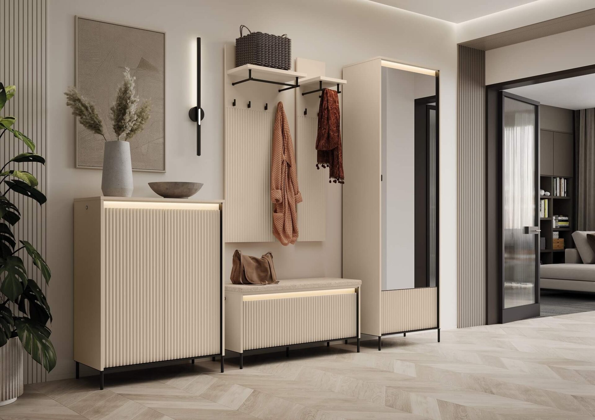 TREND TG-05 1K apavu skapis ar sēdekli | LED apgaismojums | bēša, melna — изображение 2