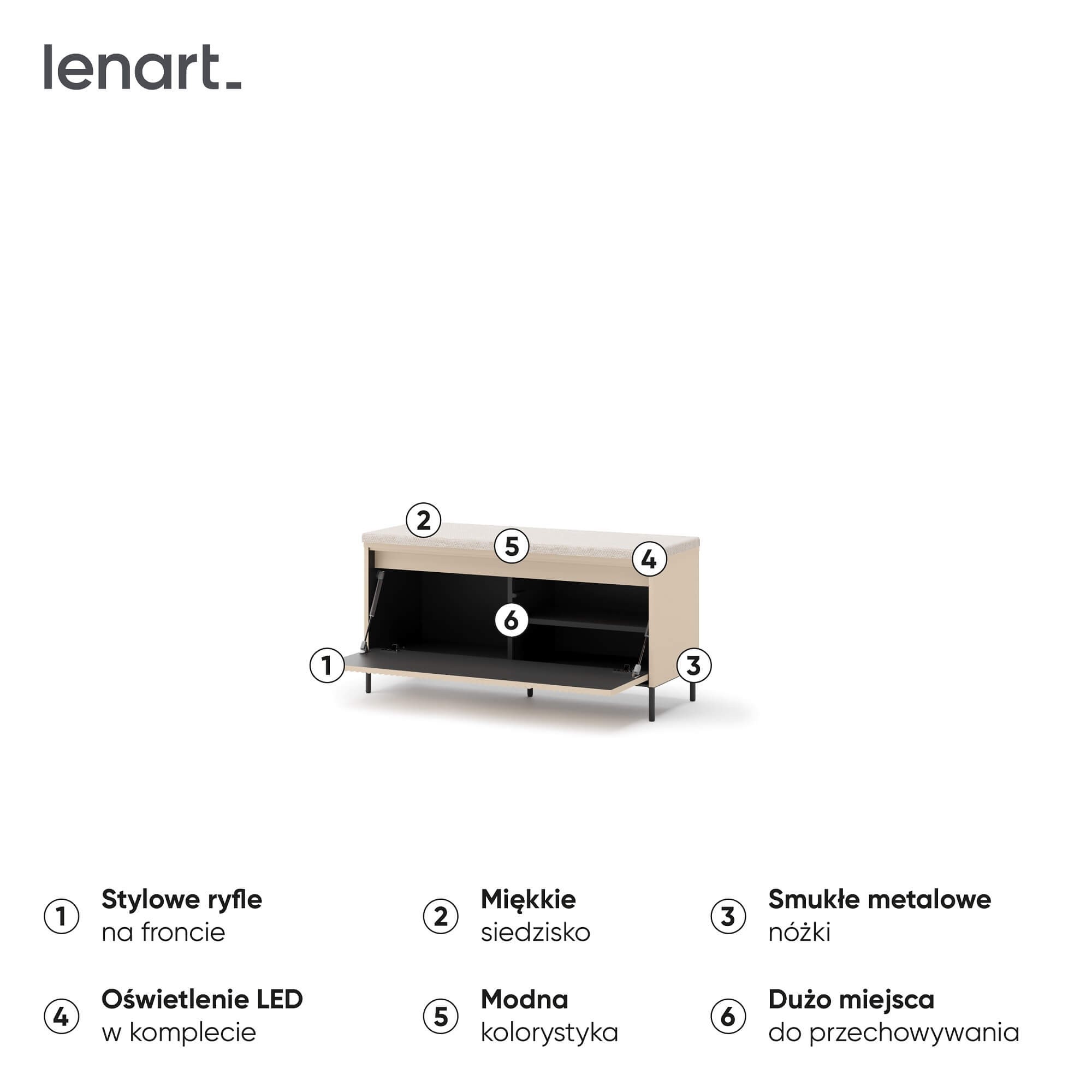 TREND TG-05 1K apavu skapis ar sēdekli | LED apgaismojums | bēša, melna — изображение 6
