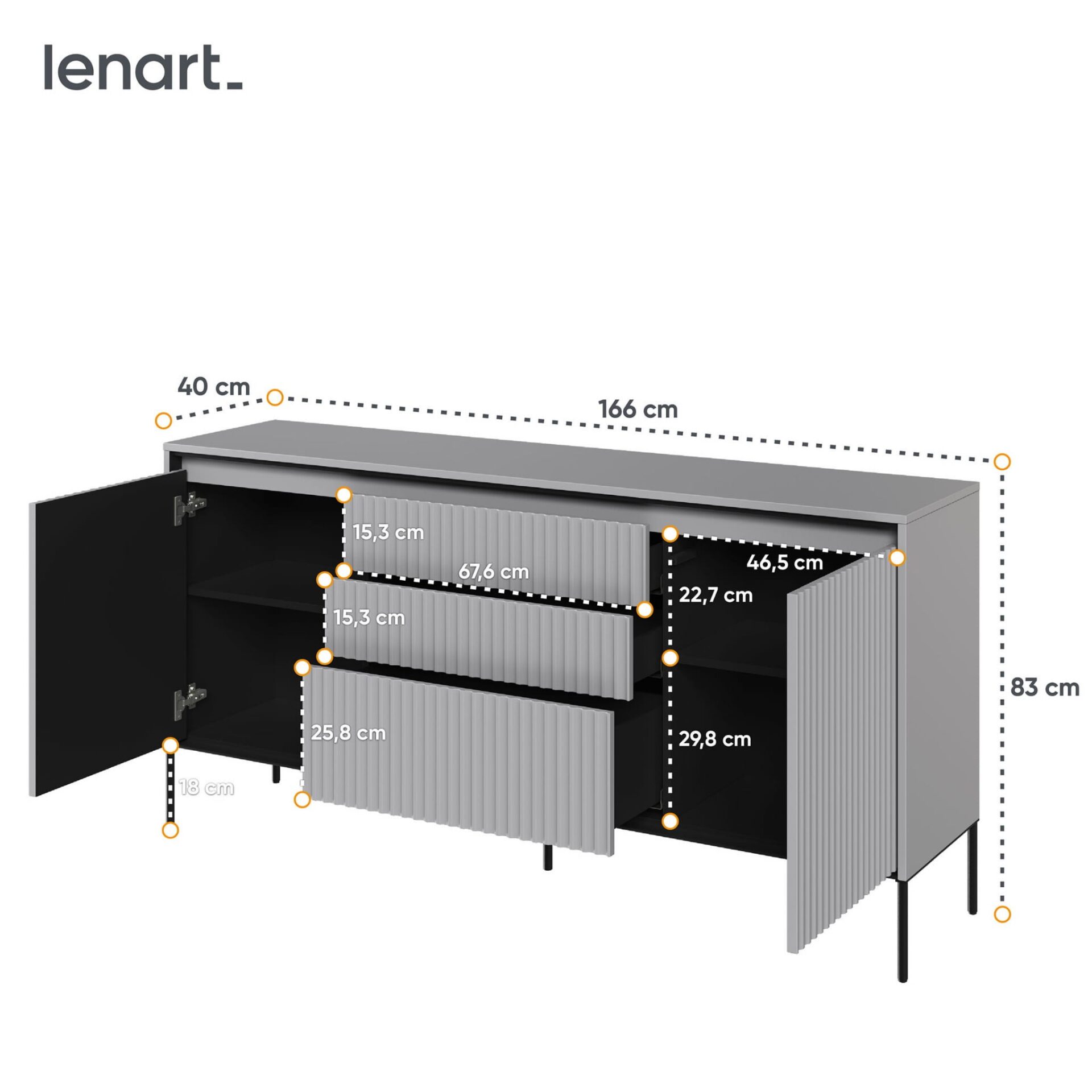 TREND 01 kumode ar rievām, pelēkas/melnas kājas — изображение 6
