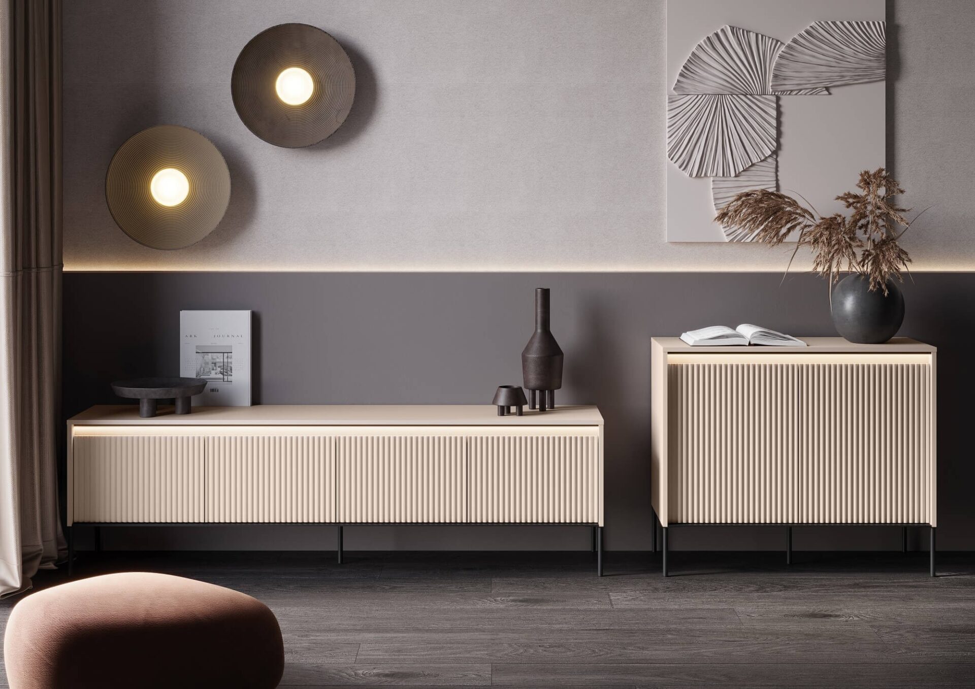 TREND 02 frēzēta kumode, bēšas/melnas kājas — изображение 5