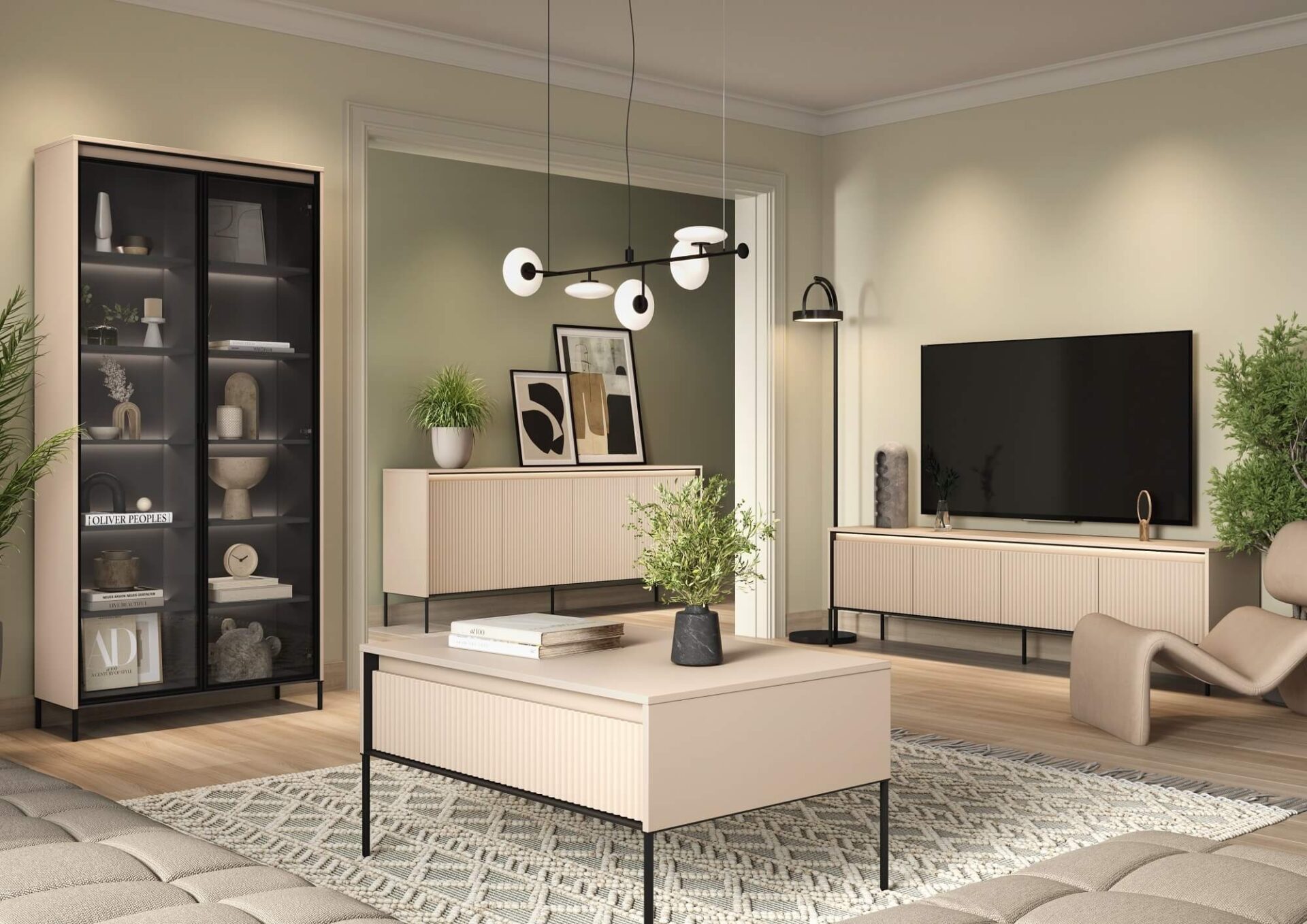TREND 08 stikla vitrīna, bēšas/melnas kājas — изображение 7