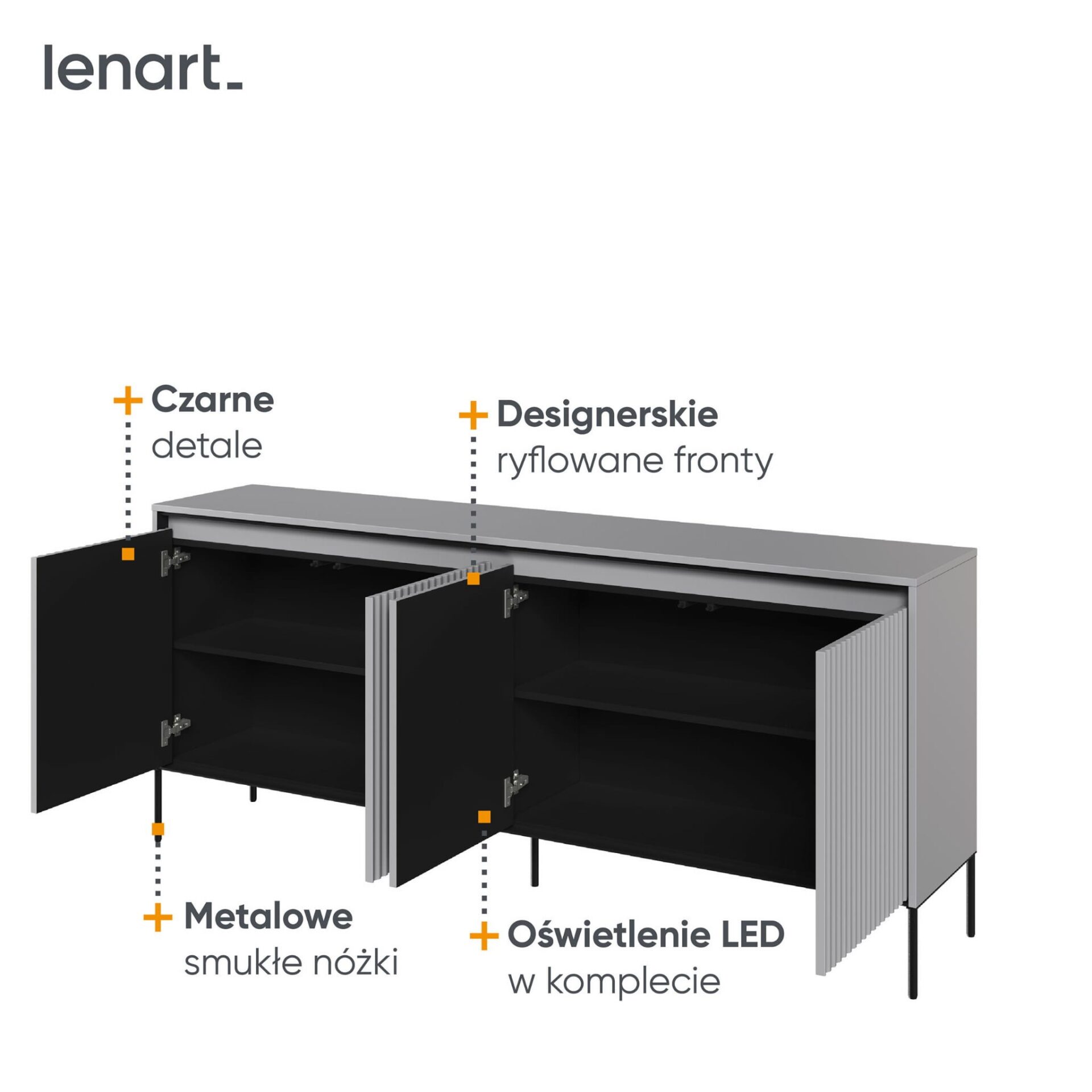 TREND 04 kumode ar rievām, pelēkas/melnas kājas — изображение 5